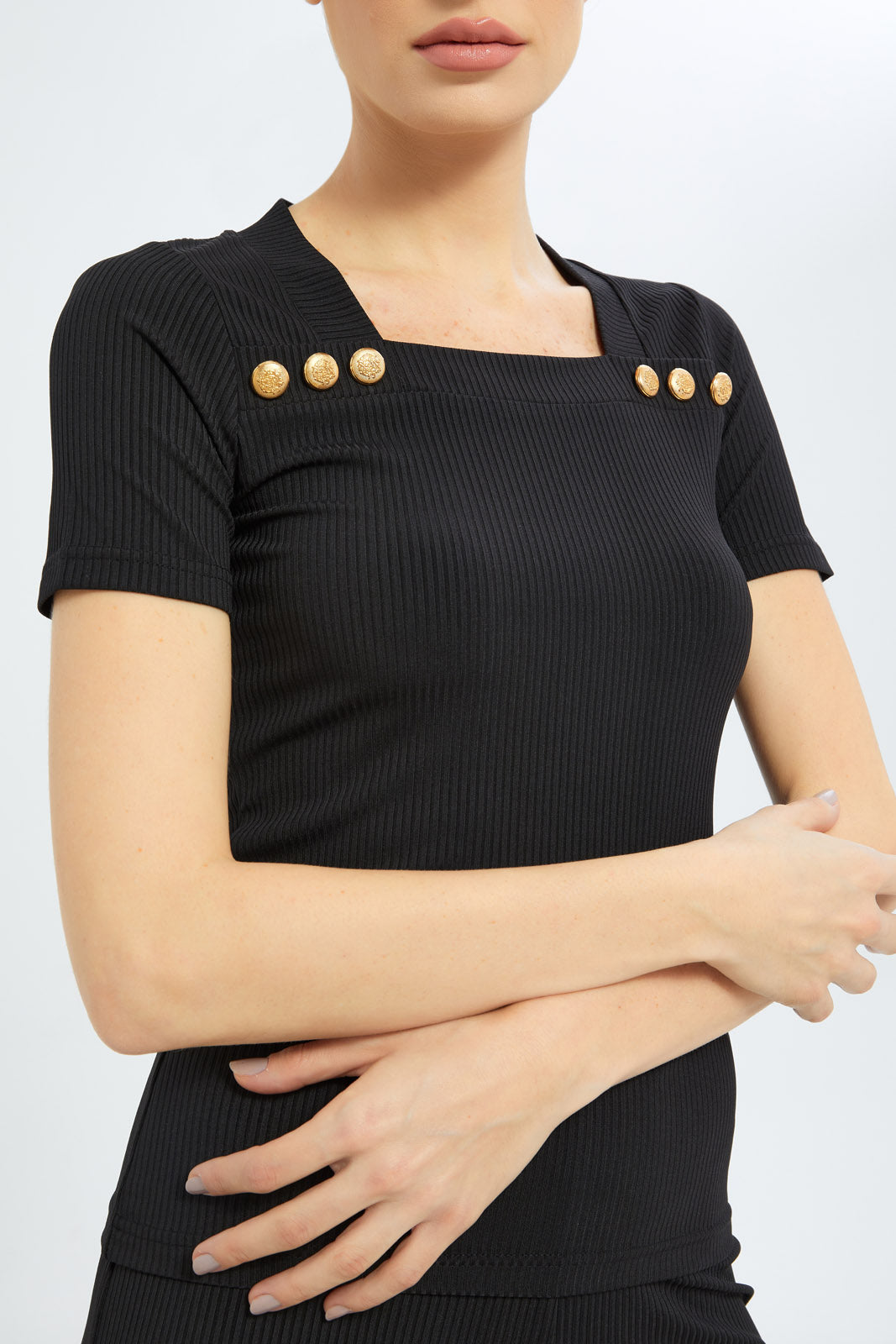 Redtag-Women-Black-Tops-With-Gold-Buttons-Category:Tops,-Colour:Black,-Deals:New-In,-Dept:Ladieswear,-Filter:Women's-Clothing,-H1:LWR,-H2:LDC,-H3:JYT,-H4:FJT,-LDC,-LDC-Tops,-New-In-LDC-APL,-Non-Sale,-S23B,-Season:S23B,-Section:Women-Women's-