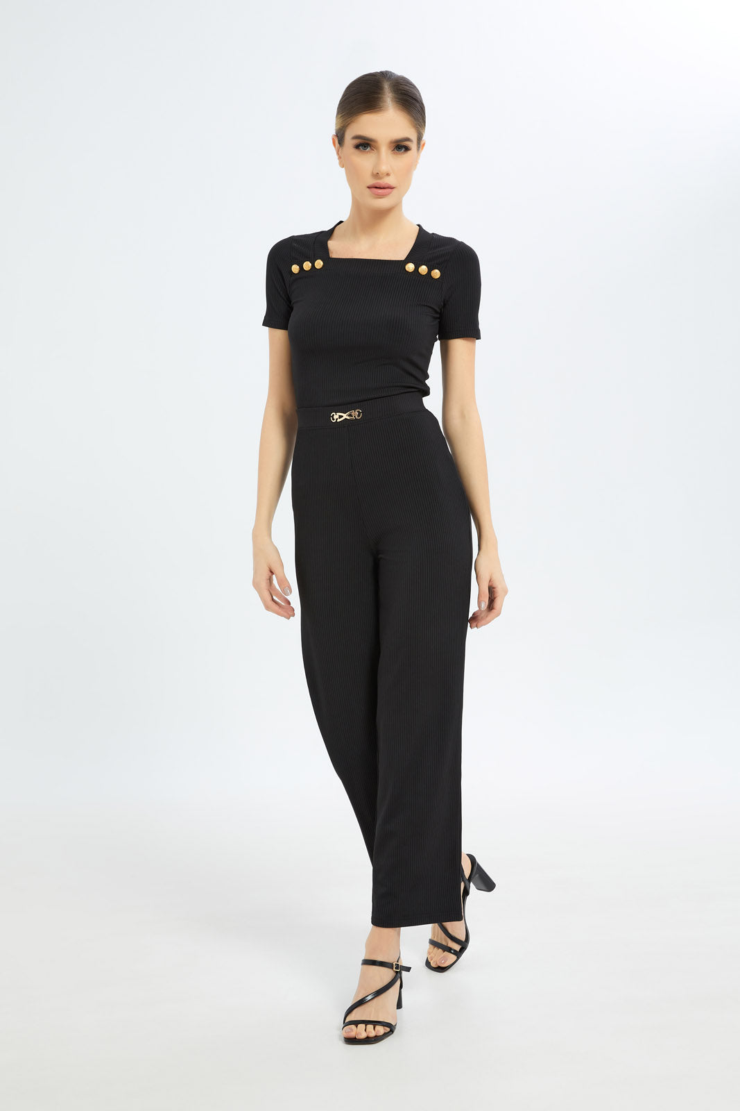 Redtag-Women-Black-Tops-With-Gold-Buttons-Category:Tops,-Colour:Black,-Deals:New-In,-Dept:Ladieswear,-Filter:Women's-Clothing,-H1:LWR,-H2:LDC,-H3:JYT,-H4:FJT,-LDC,-LDC-Tops,-New-In-LDC-APL,-Non-Sale,-S23B,-Season:S23B,-Section:Women-Women's-
