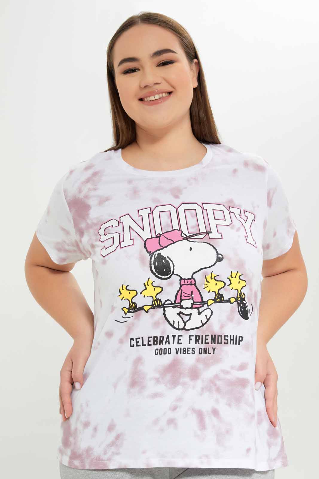 Redtag-Women-Tie-&-Dye-Snoopy-Placement-Print-T-Shirt-Category:T-Shirts,-CHA,-Colour:Assorted,-Deals:New-In,-Dept:Ladieswear,-Filter:Plus-Size,-LDP-T-Shirts,-New-In-LDP-APL,-Non-Sale,-S23A,-Section:Women,-TBL-Women's-