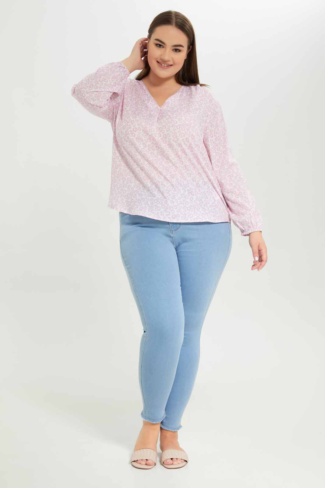 Redtag-Women-Mauve-Floral-Printed-Blouse-Category:Blouses,-Colour:Assorted,-Deals:New-In,-Dept:Ladieswear,-Filter:Plus-Size,-LDP-Blouses,-New-In-LDP-APL,-Non-Sale,-S23A,-Section:Women-Women's-