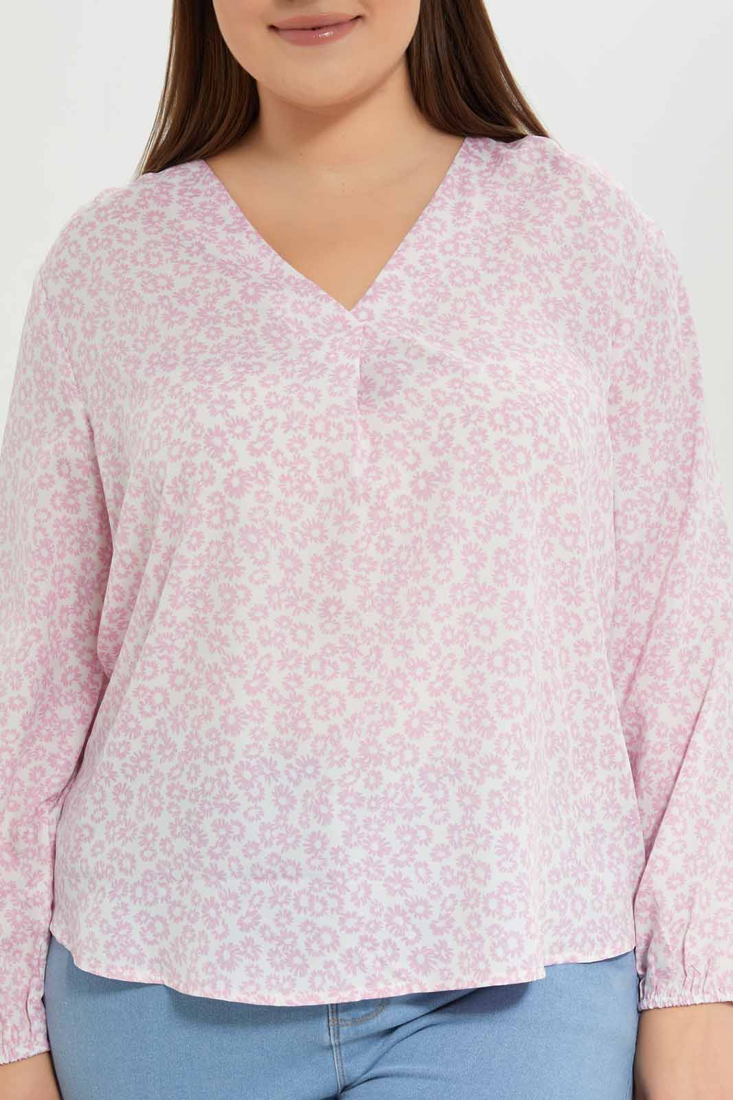 Redtag-Women-Mauve-Floral-Printed-Blouse-Category:Blouses,-Colour:Assorted,-Deals:New-In,-Dept:Ladieswear,-Filter:Plus-Size,-LDP-Blouses,-New-In-LDP-APL,-Non-Sale,-S23A,-Section:Women-Women's-