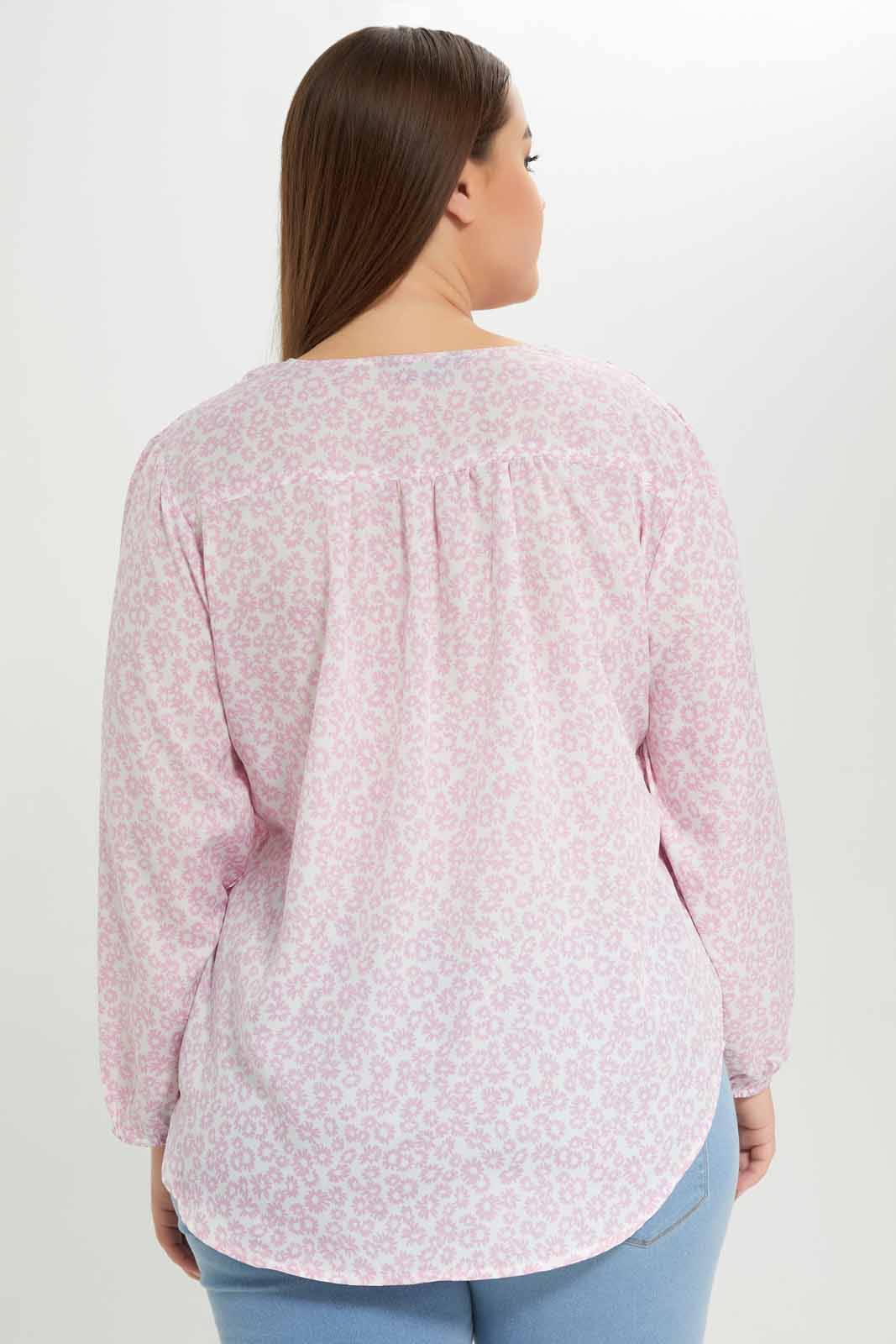 Redtag-Women-Mauve-Floral-Printed-Blouse-Category:Blouses,-Colour:Assorted,-Deals:New-In,-Dept:Ladieswear,-Filter:Plus-Size,-LDP-Blouses,-New-In-LDP-APL,-Non-Sale,-S23A,-Section:Women-Women's-