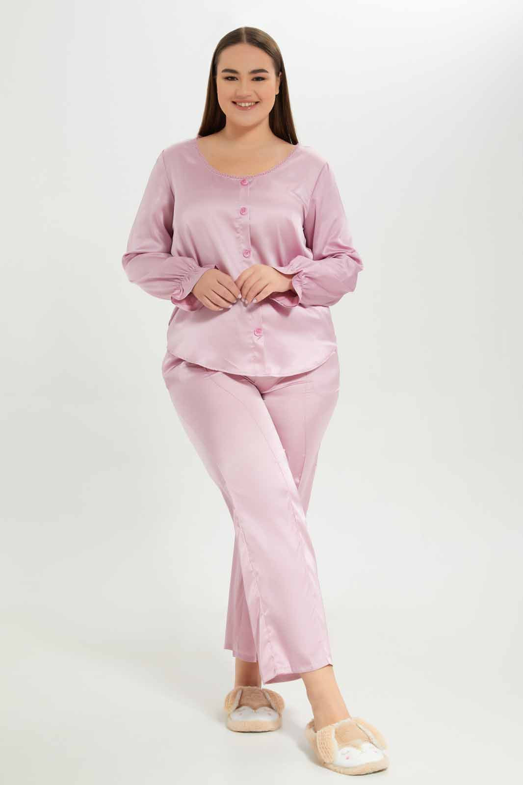 Redtag-Women-Mauve-Lace-Neck-Detail-Satin-Blouse-Category:Blouses,-Colour:Mauve,-Deals:New-In,-Dept:Ladieswear,-Filter:Plus-Size,-LDP-Blouses,-New-In-LDP-APL,-Non-Sale,-S23A,-Section:Women-Women's-