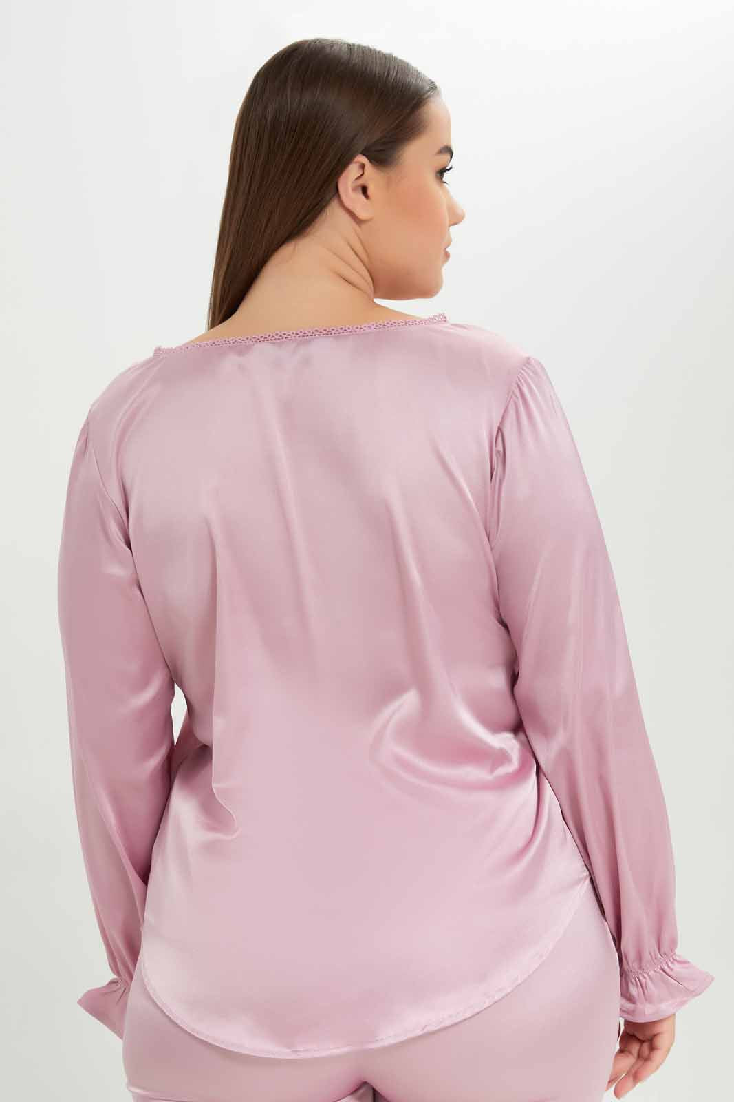 Redtag-Women-Mauve-Lace-Neck-Detail-Satin-Blouse-Category:Blouses,-Colour:Mauve,-Deals:New-In,-Dept:Ladieswear,-Filter:Plus-Size,-LDP-Blouses,-New-In-LDP-APL,-Non-Sale,-S23A,-Section:Women-Women's-