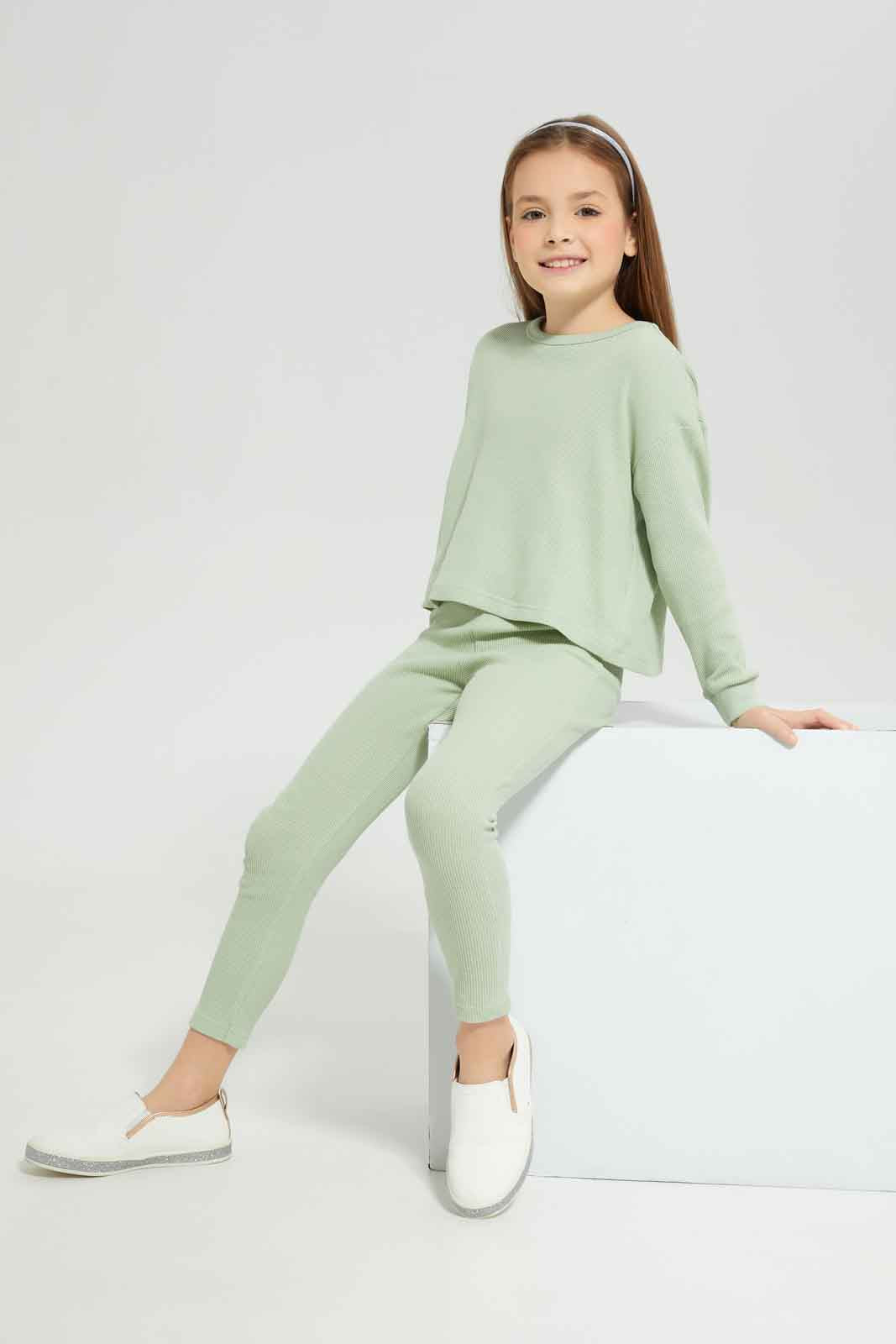 Redtag-Girls-Green-Waffle-Tracks-Category:Joggers,-Colour:Green,-Deals:New-In,-Dept:Girls,-Filter:Girls-(2-to-8-Yrs),-GIR-Joggers,-New-In-GIR-APL,-Non-Sale,-S23A,-Section:Girls-(0-to-14Yrs)-Girls-2 to 8 Years