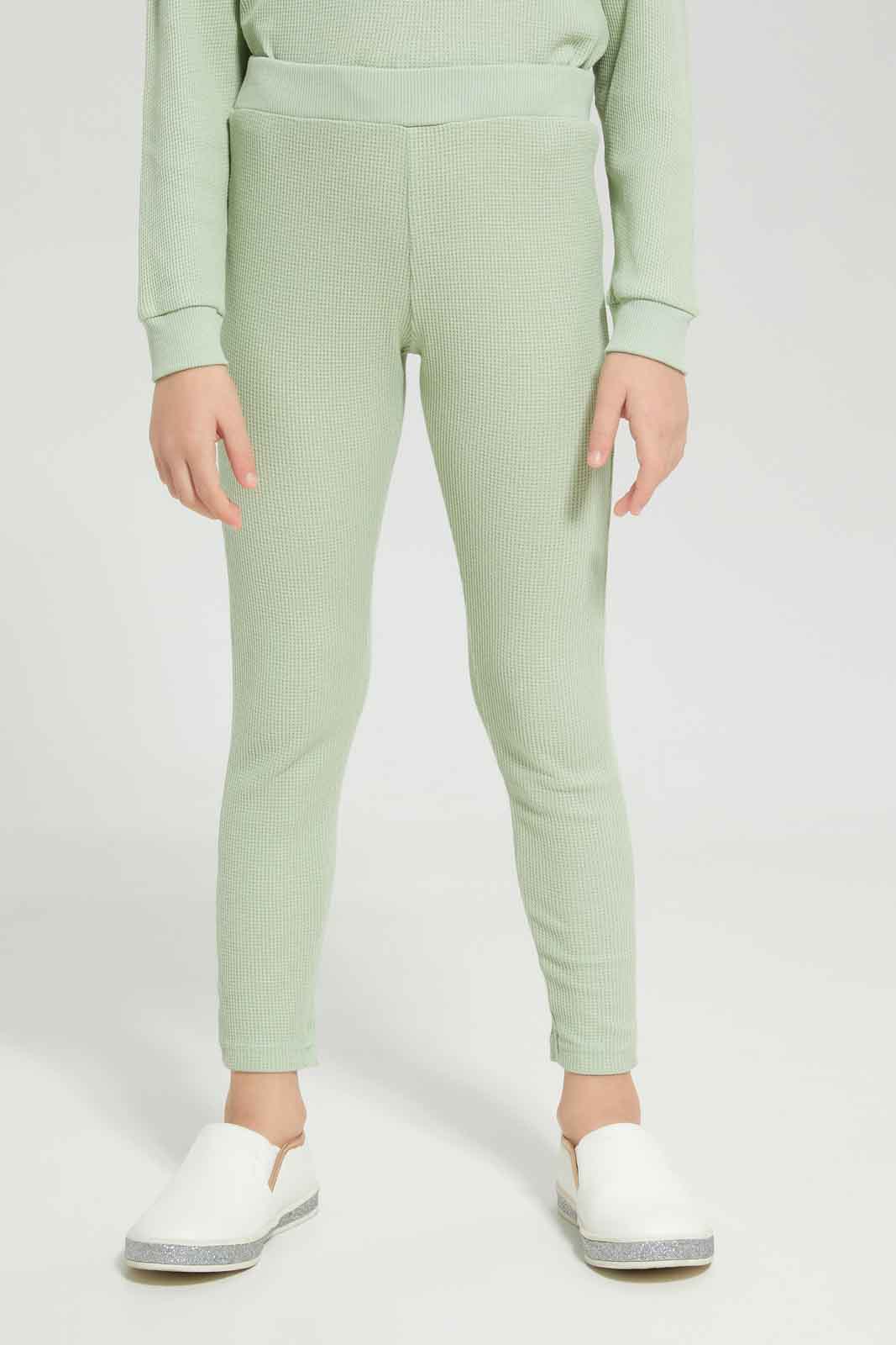 Redtag-Girls-Green-Waffle-Tracks-Category:Joggers,-Colour:Green,-Deals:New-In,-Dept:Girls,-Filter:Girls-(2-to-8-Yrs),-GIR-Joggers,-New-In-GIR-APL,-Non-Sale,-S23A,-Section:Girls-(0-to-14Yrs)-Girls-2 to 8 Years