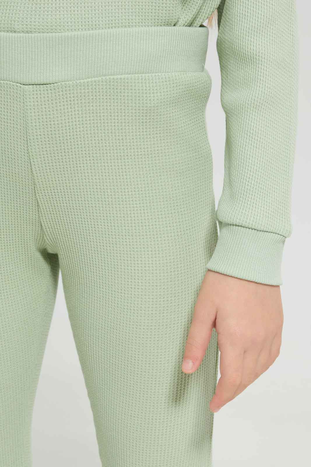 Redtag-Girls-Green-Waffle-Tracks-Category:Joggers,-Colour:Green,-Deals:New-In,-Dept:Girls,-Filter:Girls-(2-to-8-Yrs),-GIR-Joggers,-New-In-GIR-APL,-Non-Sale,-S23A,-Section:Girls-(0-to-14Yrs)-Girls-2 to 8 Years