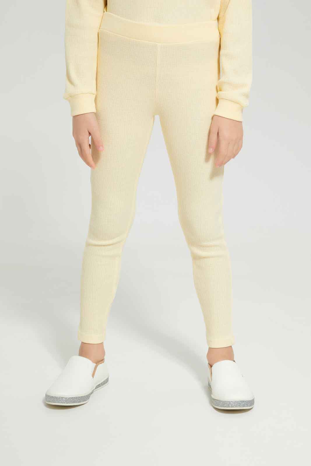 Redtag-Girls-Yellow-Waffle-Track-Category:Joggers,-Colour:Yellow,-Deals:New-In,-Dept:Girls,-Filter:Girls-(2-to-8-Yrs),-GIR-Joggers,-New-In-GIR-APL,-Non-Sale,-S23A,-Section:Girls-(0-to-14Yrs)-Girls-2 to 8 Years
