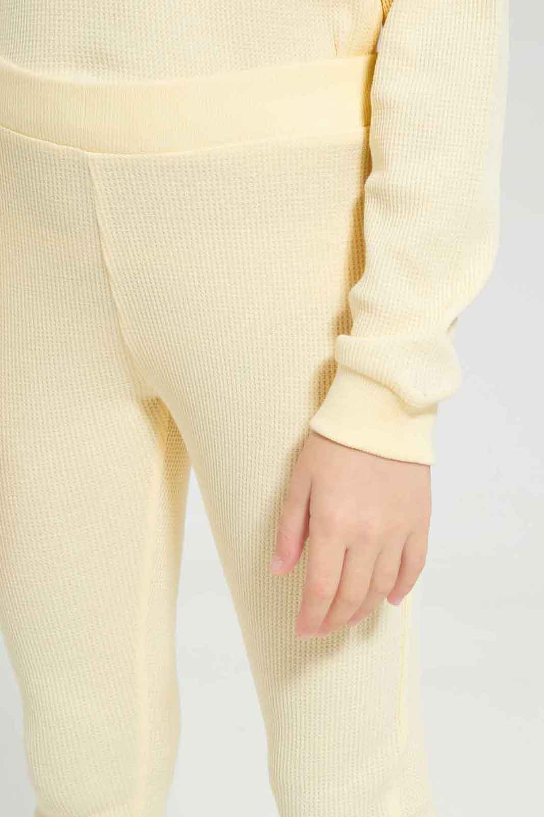 Redtag-Girls-Yellow-Waffle-Track-Category:Joggers,-Colour:Yellow,-Deals:New-In,-Dept:Girls,-Filter:Girls-(2-to-8-Yrs),-GIR-Joggers,-New-In-GIR-APL,-Non-Sale,-S23A,-Section:Girls-(0-to-14Yrs)-Girls-2 to 8 Years