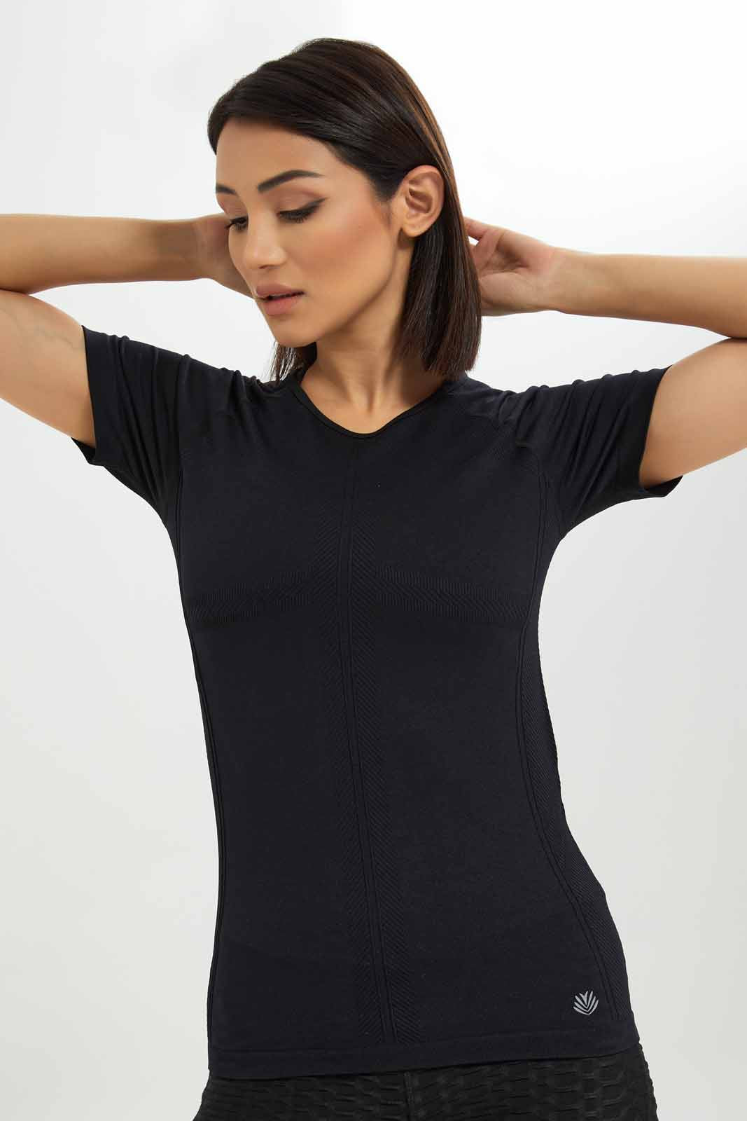 Redtag-Women-Black-Short-Sleeve-Seamless-T-Shirt-Category:T-Shirts,-Colour:Black,-Deals:New-In,-Dept:Ladieswear,-Filter:Women's-Clothing,-New-In-Women-APL,-Non-Sale,-S23A,-Section:Women,-Women-T-Shirts-Women's-
