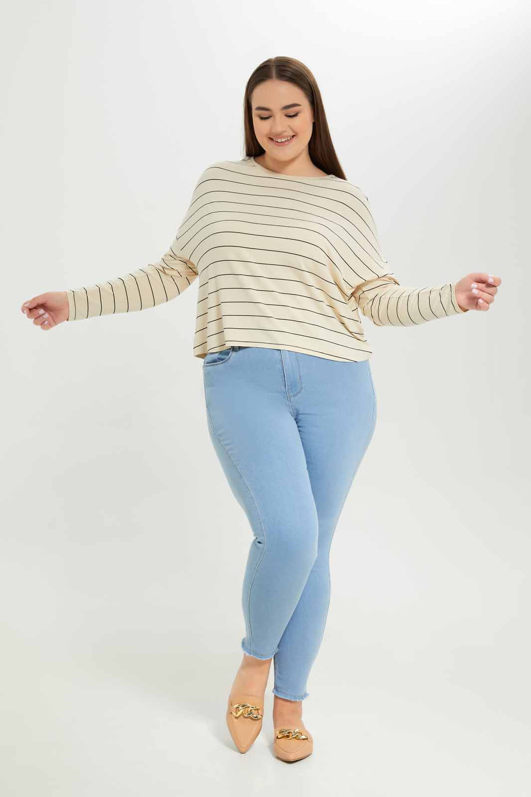 Redtag-Women-Light-Peach-Striped-Drop-Shoulder-Jersey-Top-Category:Tops,-Colour:Assorted,-Deals:New-In,-Dept:Ladieswear,-Filter:Plus-Size,-LDP-Tops,-New-In-LDP-APL,-Non-Sale,-S23A,-Section:Women-Women's-