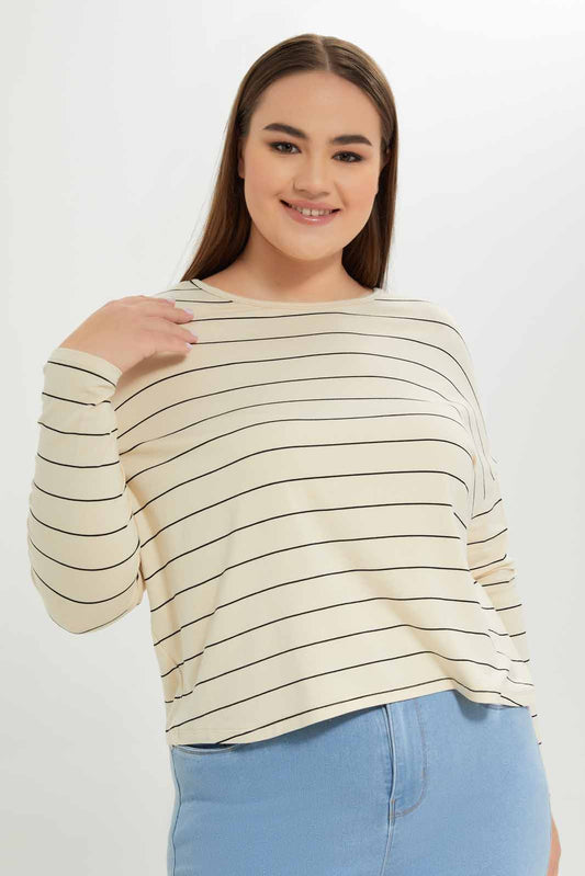 Redtag-Women-Light-Peach-Striped-Drop-Shoulder-Jersey-Top-Category:Tops,-Colour:Assorted,-Deals:New-In,-Dept:Ladieswear,-Filter:Plus-Size,-LDP-Tops,-New-In-LDP-APL,-Non-Sale,-S23A,-Section:Women-Women's-