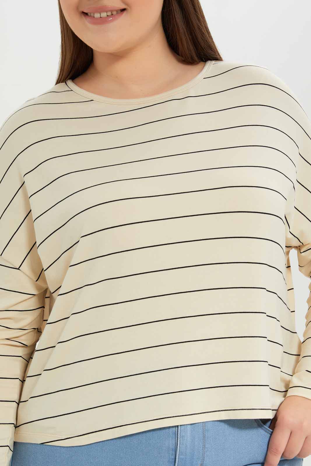 Redtag-Women-Light-Peach-Striped-Drop-Shoulder-Jersey-Top-Category:Tops,-Colour:Assorted,-Deals:New-In,-Dept:Ladieswear,-Filter:Plus-Size,-LDP-Tops,-New-In-LDP-APL,-Non-Sale,-S23A,-Section:Women-Women's-