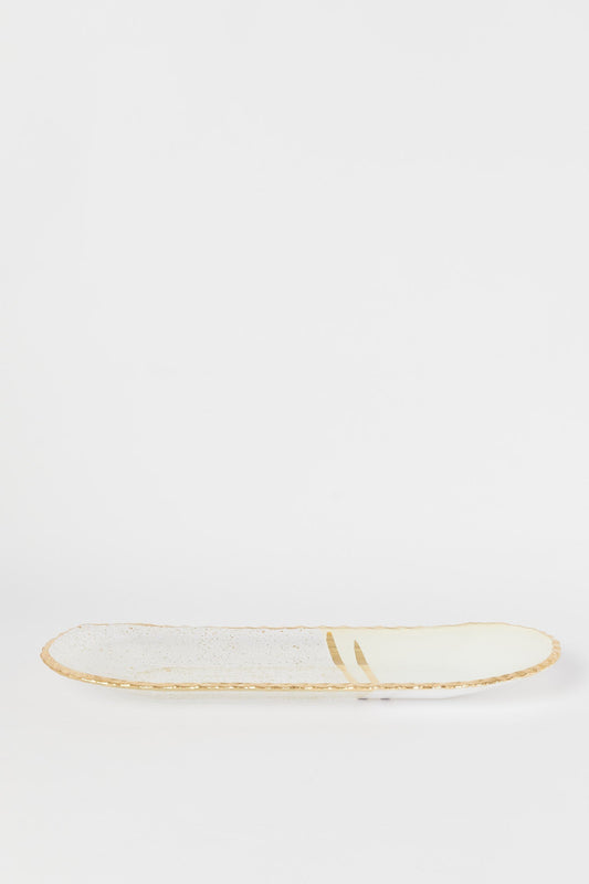 Redtag-Clear-Glass-Rectangle-Platter-With-Gold-Rim-Category:Bowls,-Colour:Assorted,-Deals:New-In,-Dept:Home,-Filter:Home-Dining,-H1:HMW,-H2:DIN,-H3:SEW,-H4:SSI,-HMW-DIN-Serveware,-New-In-HMW-DIN,-Non-Sale,-S23B,-Season:S23B,-Section:Homewares-Home-Dining-