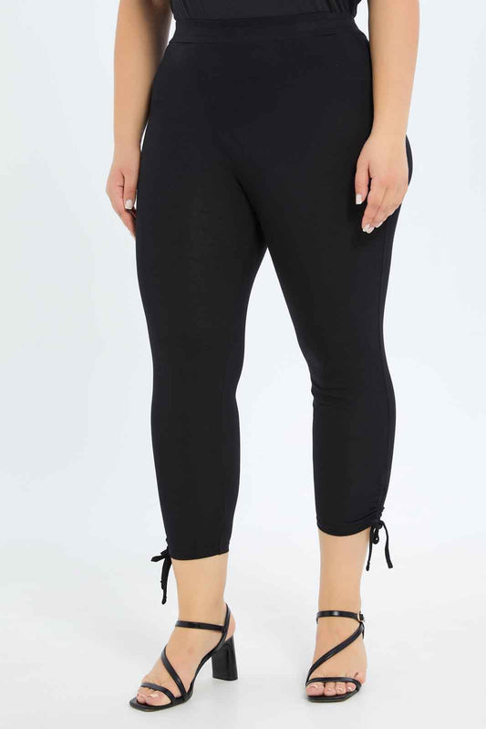 Redtag-Women-Pack-Of-2-Ruched-Hem-Crop-Legging-Category:Leggings,-Colour:Assorted,-Deals:New-In,-Dept:Ladieswear,-Filter:Plus-Size,-LDP-Leggings,-New-In-LDP-APL,-Non-Sale,-S23B,-Section:Women-Women's-