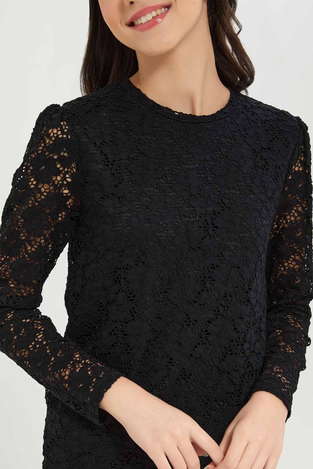 Redtag-Girls-Black-Lace-Top-Category:T-Shirts,-Colour:Black,-Deals:New-In,-Dept:Girls,-Filter:Senior-Girls-(8-to-14-Yrs),-GSR-T-Shirts,-New-In-GSR-APL,-Non-Sale,-S23A,-Section:Girls-(0-to-14Yrs)-Senior-Girls-