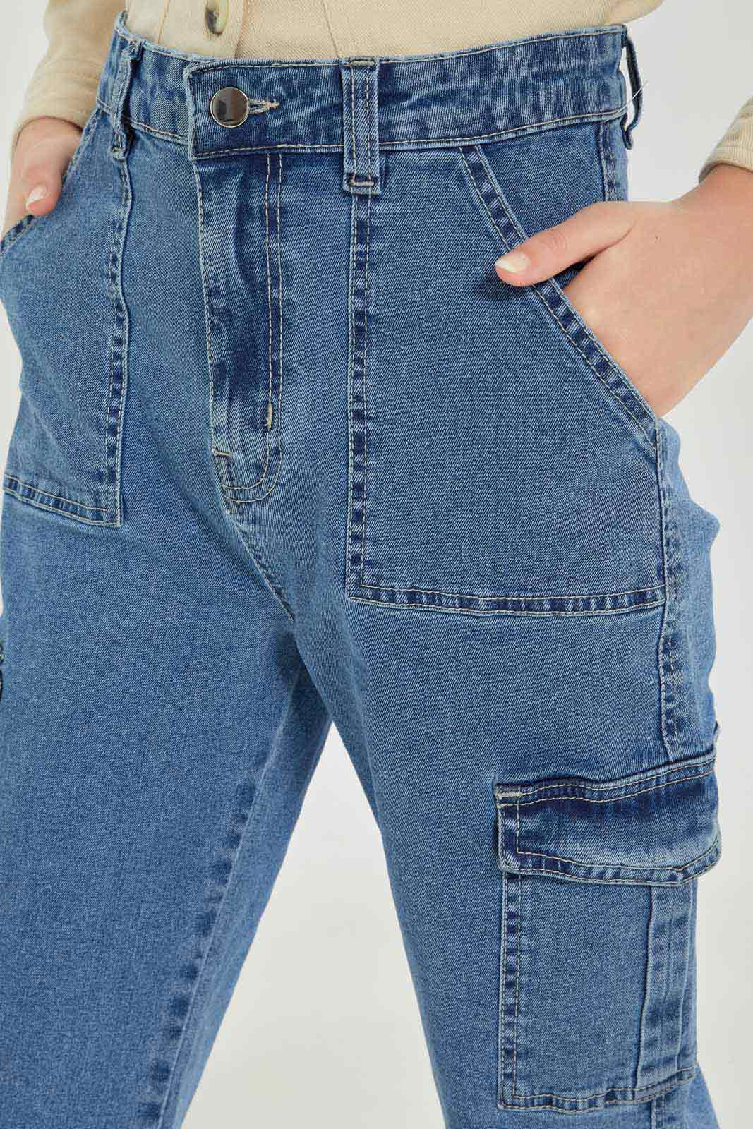 Redtag-Girls-Lt-Wash-Cargo-Pocket-Jeans-Category:Jeans,-Colour:Light-Wash,-Deals:New-In,-Dept:Girls,-Filter:Senior-Girls-(8-to-14-Yrs),-GSR-Jeans,-New-In-GSR-APL,-Non-Sale,-S23A,-Section:Girls-(0-to-14Yrs)-Senior-Girls-9 to 14 Years