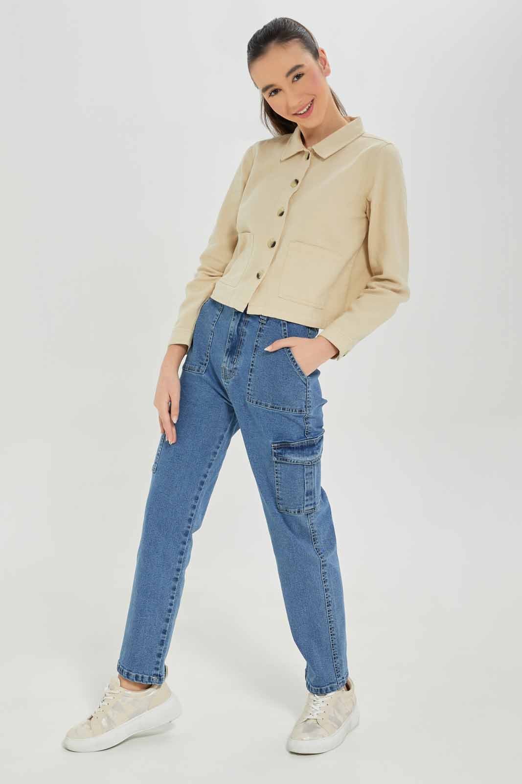 Redtag-Girls-Lt-Wash-Cargo-Pocket-Jeans-Category:Jeans,-Colour:Light-Wash,-Deals:New-In,-Dept:Girls,-Filter:Senior-Girls-(8-to-14-Yrs),-GSR-Jeans,-New-In-GSR-APL,-Non-Sale,-S23A,-Section:Girls-(0-to-14Yrs)-Senior-Girls-9 to 14 Years