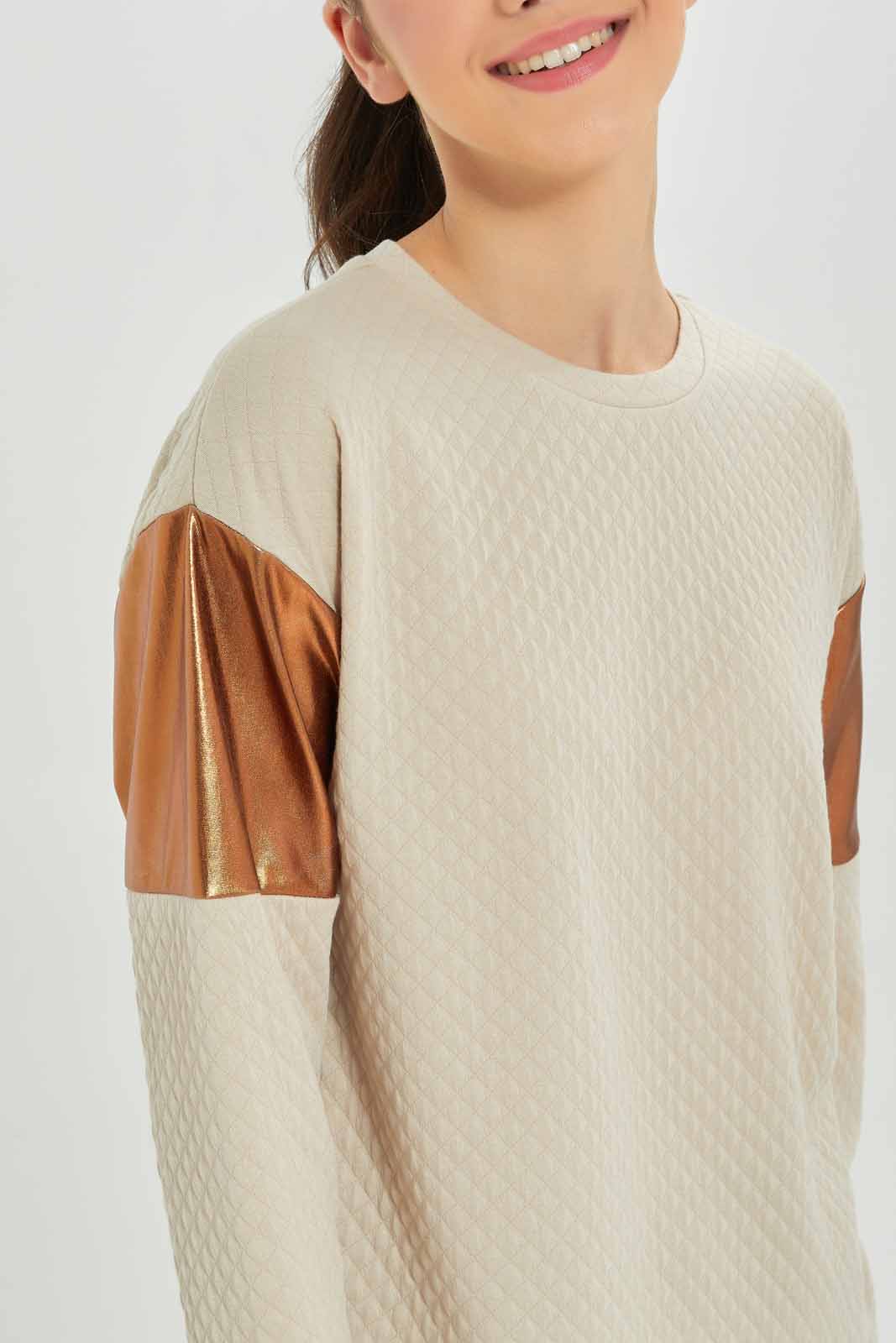 Redtag-Girls-Beige-Jacquard-Top-Category:T-Shirts,-Colour:Beige,-Deals:New-In,-Dept:Girls,-Filter:Senior-Girls-(8-to-14-Yrs),-GSR-T-Shirts,-New-In-GSR-APL,-Non-Sale,-S23A,-Section:Girls-(0-to-14Yrs)-Senior-Girls-9 to 14 Years