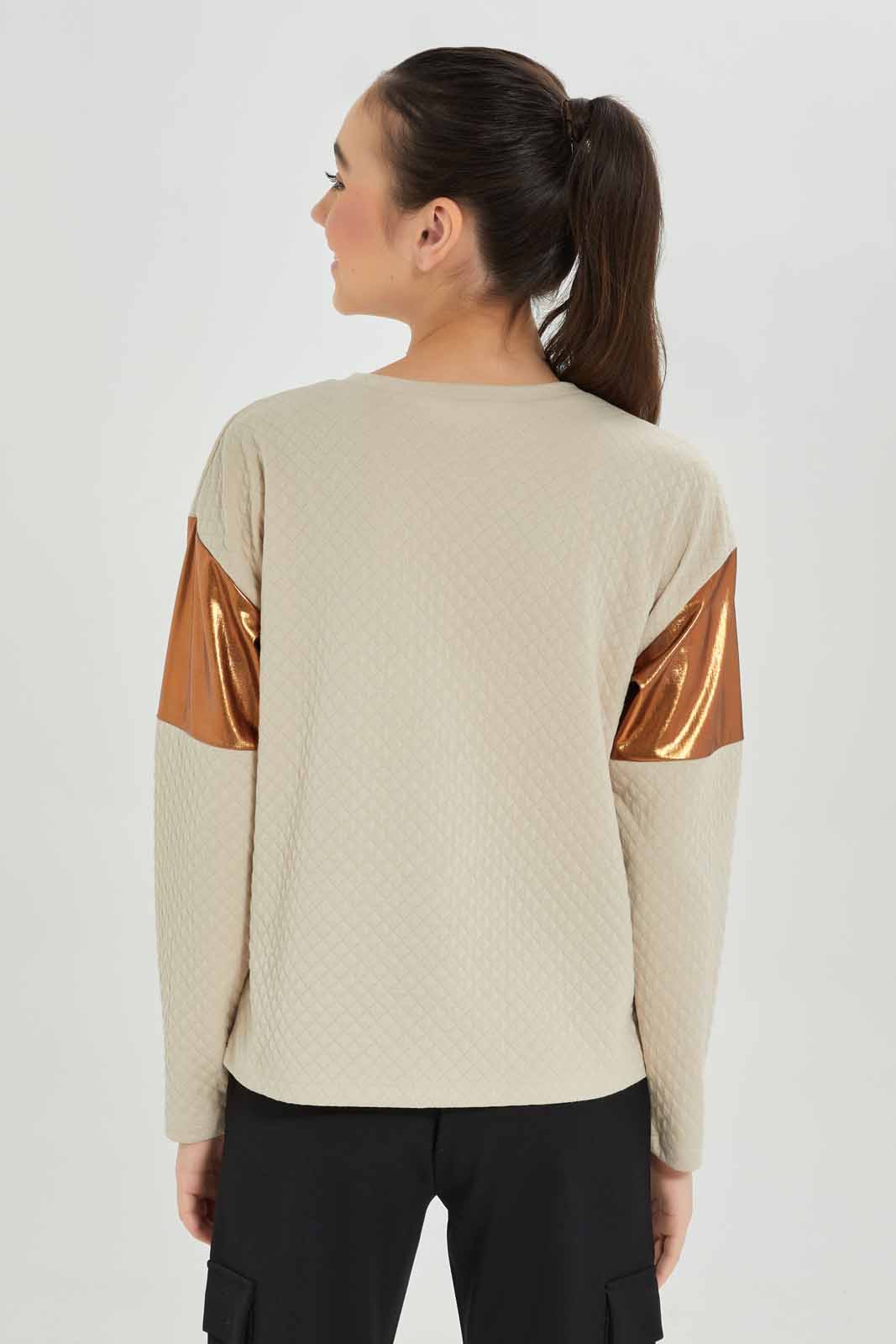 Redtag-Girls-Beige-Jacquard-Top-Category:T-Shirts,-Colour:Beige,-Deals:New-In,-Dept:Girls,-Filter:Senior-Girls-(8-to-14-Yrs),-GSR-T-Shirts,-New-In-GSR-APL,-Non-Sale,-S23A,-Section:Girls-(0-to-14Yrs)-Senior-Girls-9 to 14 Years