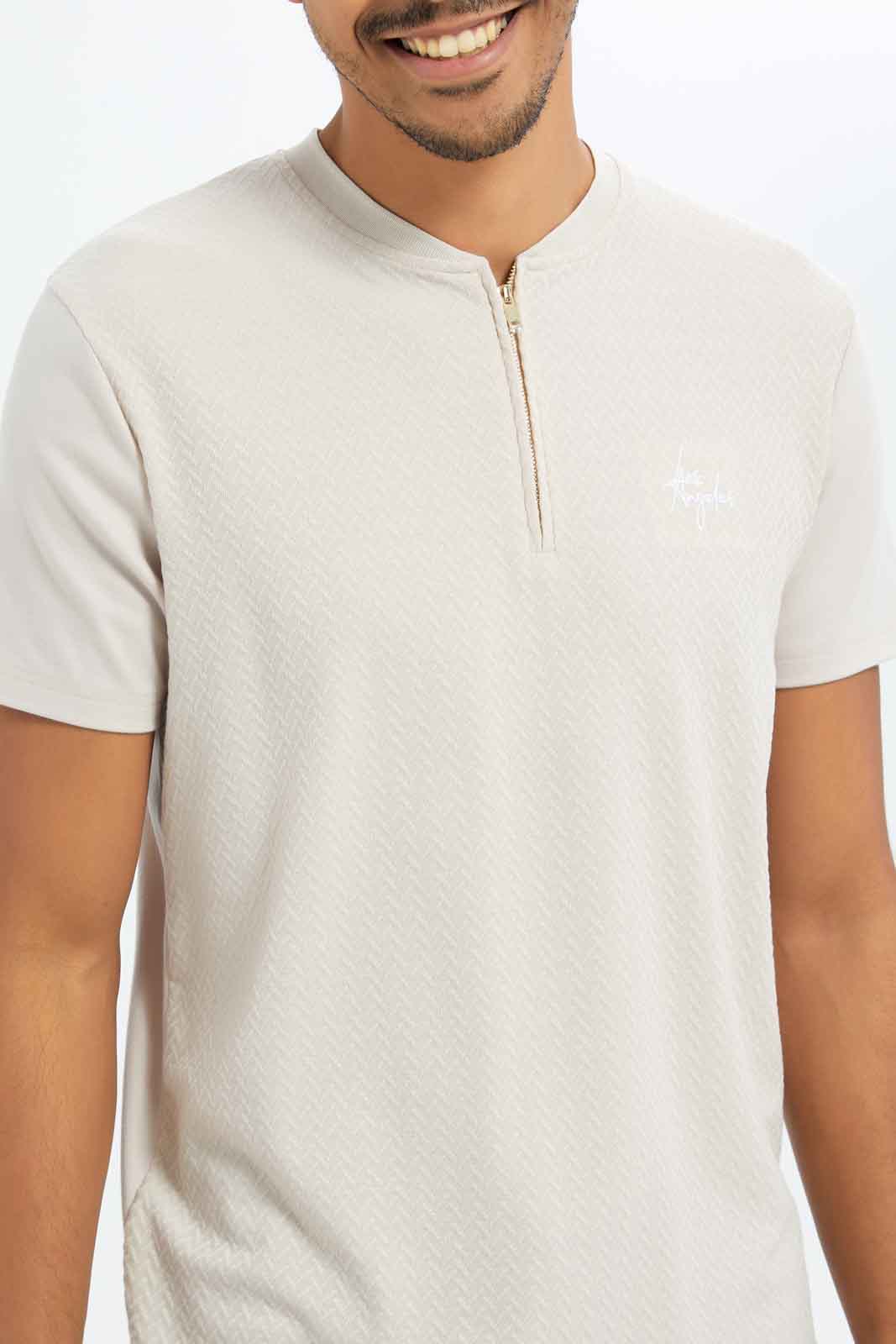 Redtag-Men-Beige-Half-Zip-Logo-T-Shirt-Category:T-Shirts,-Colour:Beige,-Deals:New-In,-Dept:Menswear,-Filter:Men's-Clothing,-Men-T-Shirts,-New-In-Men-APL,-Non-Sale,-S23B,-Section:Men-Men's-