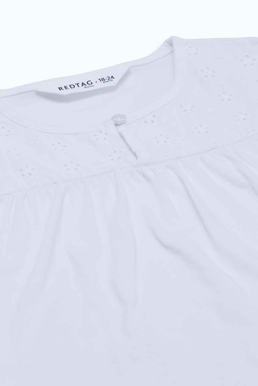 Redtag-Girls-White-Solid-Schifli-Yoke-Blouse-Category:Blouses,-Colour:White,-Deals:New-In,-Dept:Girls,-Filter:Infant-Girls-(3-to-24-Mths),-ING-Blouses,-New-In-ING-APL,-Non-Sale,-S23B,-Section:Girls-(0-to-14Yrs)-Infant-Girls-3 to 24 Months