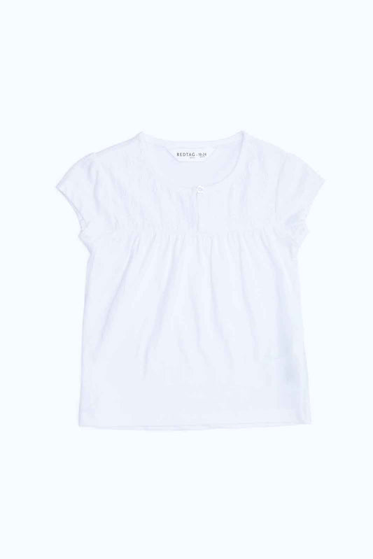 Redtag-Girls-White-Solid-Schifli-Yoke-Blouse-Category:Blouses,-Colour:White,-Deals:New-In,-Dept:Girls,-Filter:Infant-Girls-(3-to-24-Mths),-ING-Blouses,-New-In-ING-APL,-Non-Sale,-S23B,-Section:Girls-(0-to-14Yrs)-Infant-Girls-3 to 24 Months