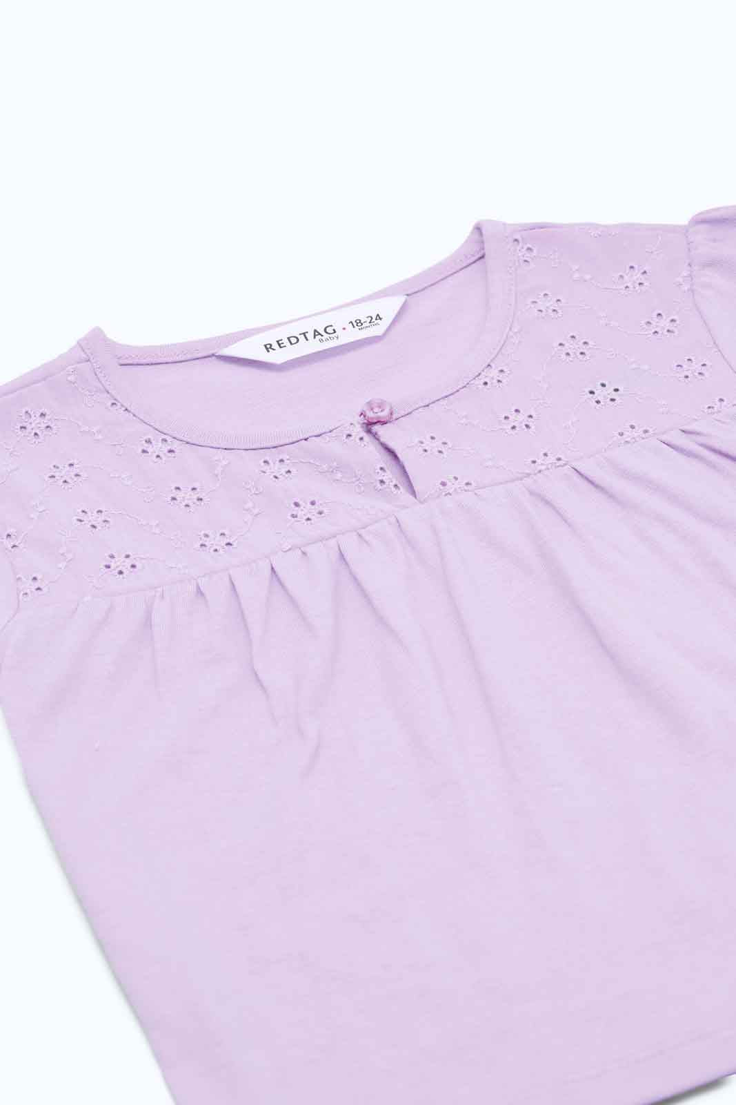 Redtag-Girls-Lilac-Solid-Schifli-Yoke-Blouse-Category:Blouses,-Colour:Lilac,-Deals:New-In,-Dept:Girls,-Filter:Infant-Girls-(3-to-24-Mths),-ING-Blouses,-New-In-ING-APL,-Non-Sale,-S23B,-Section:Girls-(0-to-14Yrs)-Infant-Girls-3 to 24 Months