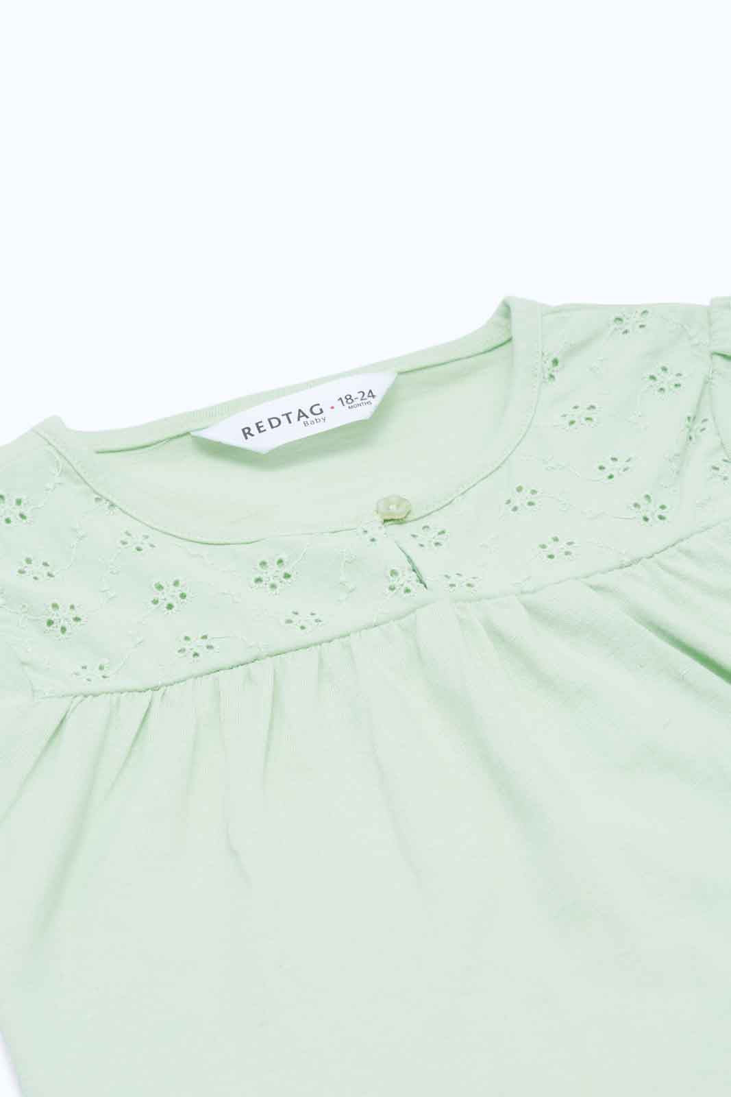 Redtag-Girls-Mint-Solid-Schifli-Yoke-Blouse-Category:Blouses,-Colour:Mint,-Deals:New-In,-Dept:Girls,-Filter:Infant-Girls-(3-to-24-Mths),-ING-Blouses,-New-In-ING-APL,-Non-Sale,-S23B,-Section:Girls-(0-to-14Yrs)-Infant-Girls-3 to 24 Months