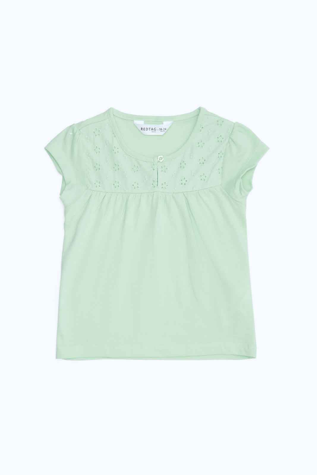 Redtag-Girls-Mint-Solid-Schifli-Yoke-Blouse-Category:Blouses,-Colour:Mint,-Deals:New-In,-Dept:Girls,-Filter:Infant-Girls-(3-to-24-Mths),-ING-Blouses,-New-In-ING-APL,-Non-Sale,-S23B,-Section:Girls-(0-to-14Yrs)-Infant-Girls-3 to 24 Months