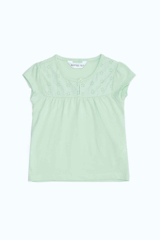 Redtag-Girls-Mint-Solid-Schifli-Yoke-Blouse-Category:Blouses,-Colour:Mint,-Deals:New-In,-Dept:Girls,-Filter:Infant-Girls-(3-to-24-Mths),-ING-Blouses,-New-In-ING-APL,-Non-Sale,-S23B,-Section:Girls-(0-to-14Yrs)-Infant-Girls-3 to 24 Months