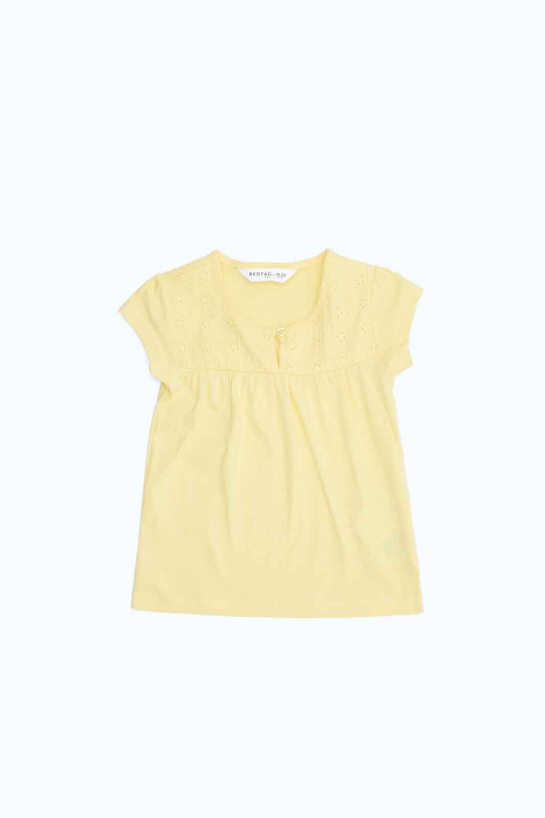 Redtag-Girls-Yellow-Solid-Schifli-Yoke-Blouse-Category:Blouses,-Colour:Yellow,-Deals:New-In,-Dept:Girls,-Filter:Infant-Girls-(3-to-24-Mths),-ING-Blouses,-New-In-ING-APL,-Non-Sale,-S23B,-Section:Girls-(0-to-14Yrs)-Infant-Girls-3 to 24 Months