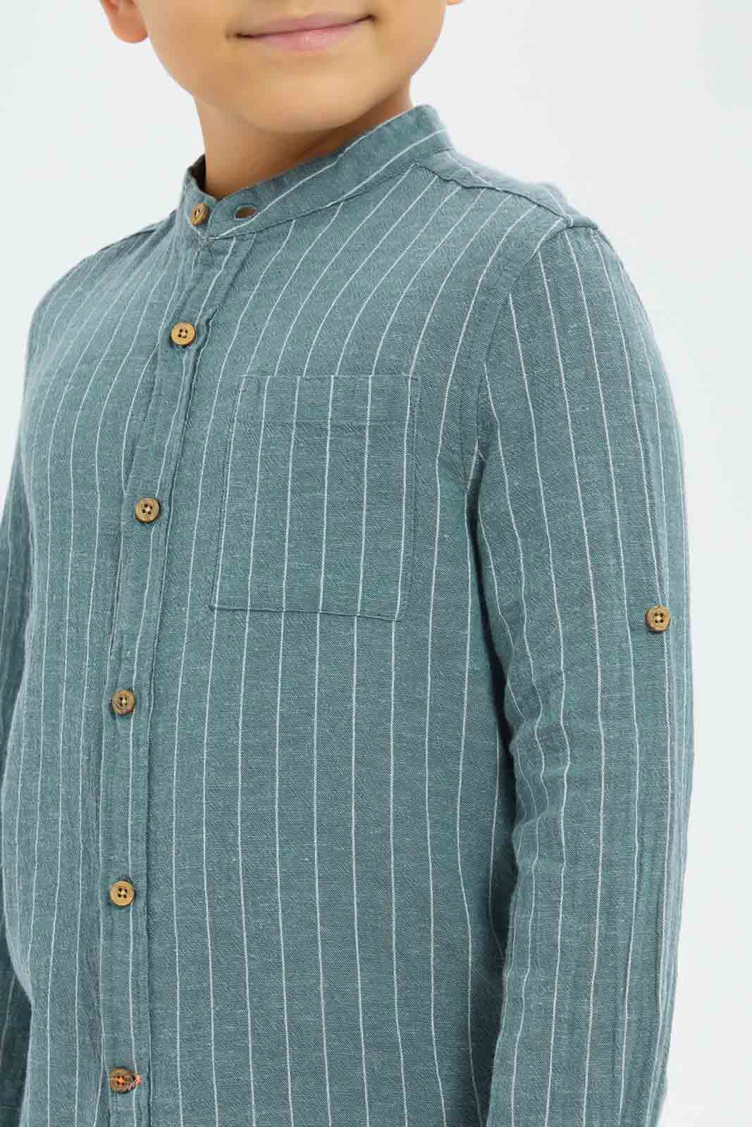 Redtag-Boys-Mint-Striped-Mandarin-Collar-Shirt-BOY-Shirts,-Category:Shirts,-Colour:Mint,-Deals:New-In,-Dept:Boys,-Filter:Boys-(2-to-8-Yrs),-New-In-BOY-APL,-Non-Sale,-S23B,-Section:Boys-(0-to-14Yrs)-Boys-2 to 8 Years