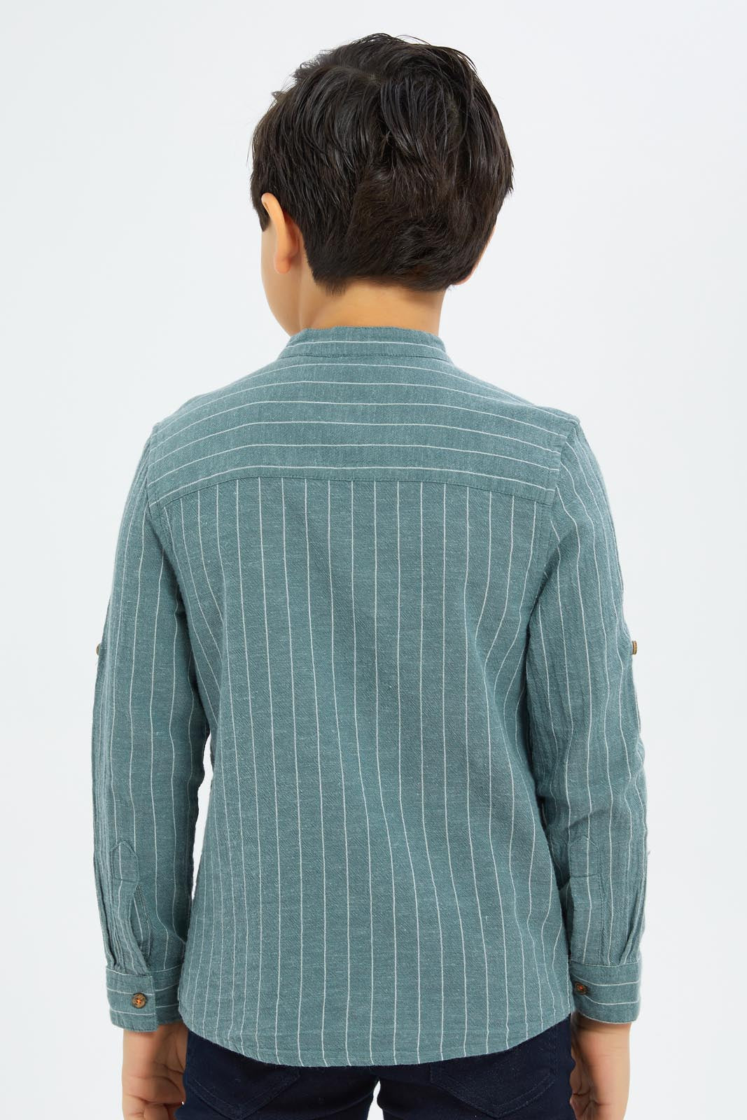 Redtag-Boys-Mint-Striped-Mandarin-Collar-Shirt-BOY-Shirts,-Category:Shirts,-Colour:Mint,-Deals:New-In,-Dept:Boys,-Filter:Boys-(2-to-8-Yrs),-New-In-BOY-APL,-Non-Sale,-S23B,-Section:Boys-(0-to-14Yrs)-Boys-2 to 8 Years