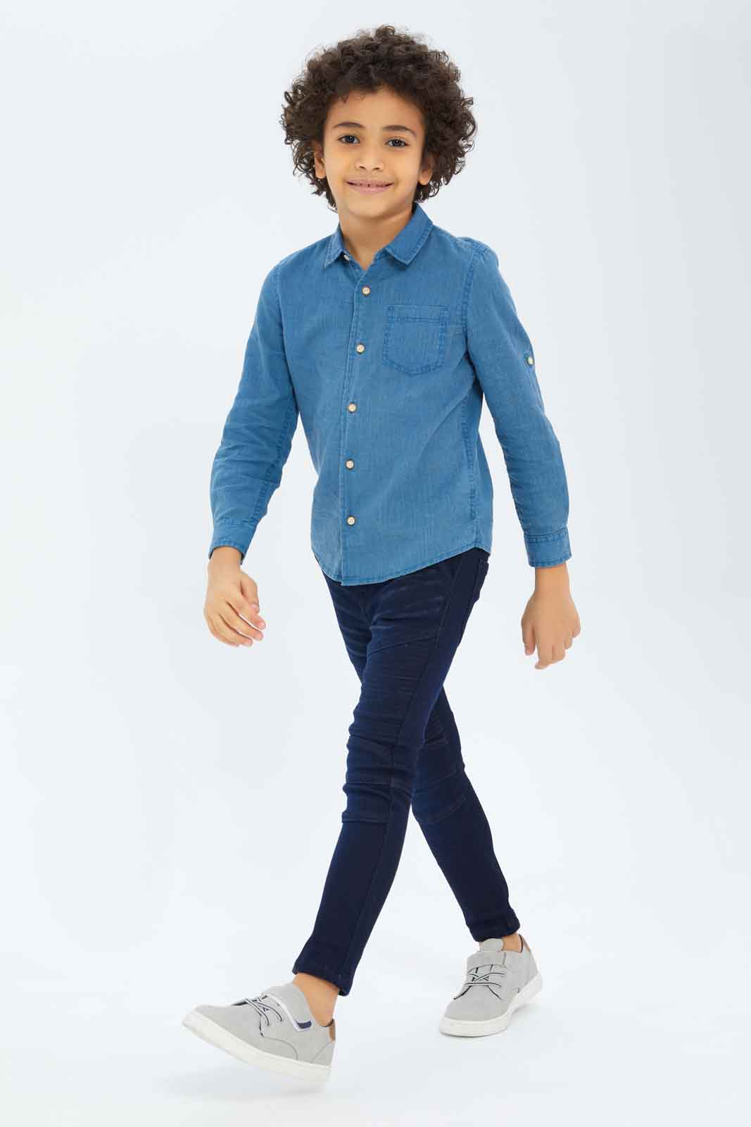 Redtag-Boys-Dark-Blue-Long-Sleeve-Cotton-Slub-Shirt-BOY-Shirts,-Category:Shirts,-Colour:Blue,-Deals:New-In,-Dept:Boys,-Filter:Boys-(2-to-8-Yrs),-New-In-BOY-APL,-Non-Sale,-S23B,-Section:Boys-(0-to-14Yrs)-Boys-2 to 8 Years