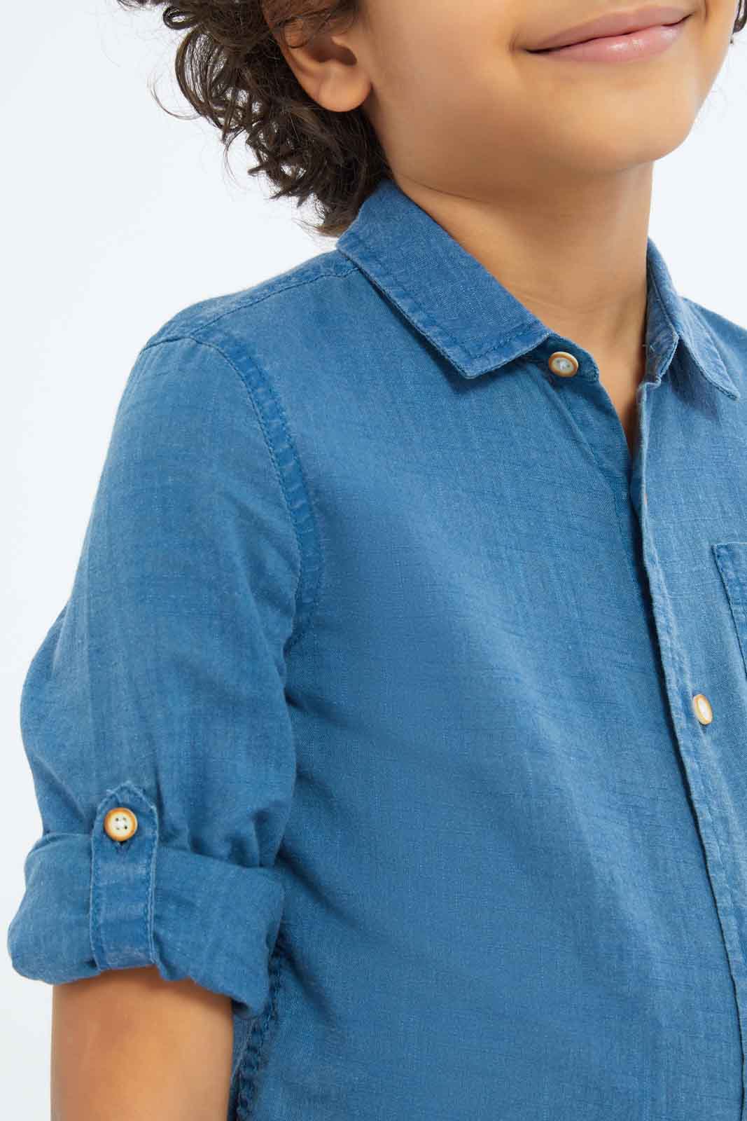 Redtag-Boys-Dark-Blue-Long-Sleeve-Cotton-Slub-Shirt-BOY-Shirts,-Category:Shirts,-Colour:Blue,-Deals:New-In,-Dept:Boys,-Filter:Boys-(2-to-8-Yrs),-New-In-BOY-APL,-Non-Sale,-S23B,-Section:Boys-(0-to-14Yrs)-Boys-2 to 8 Years