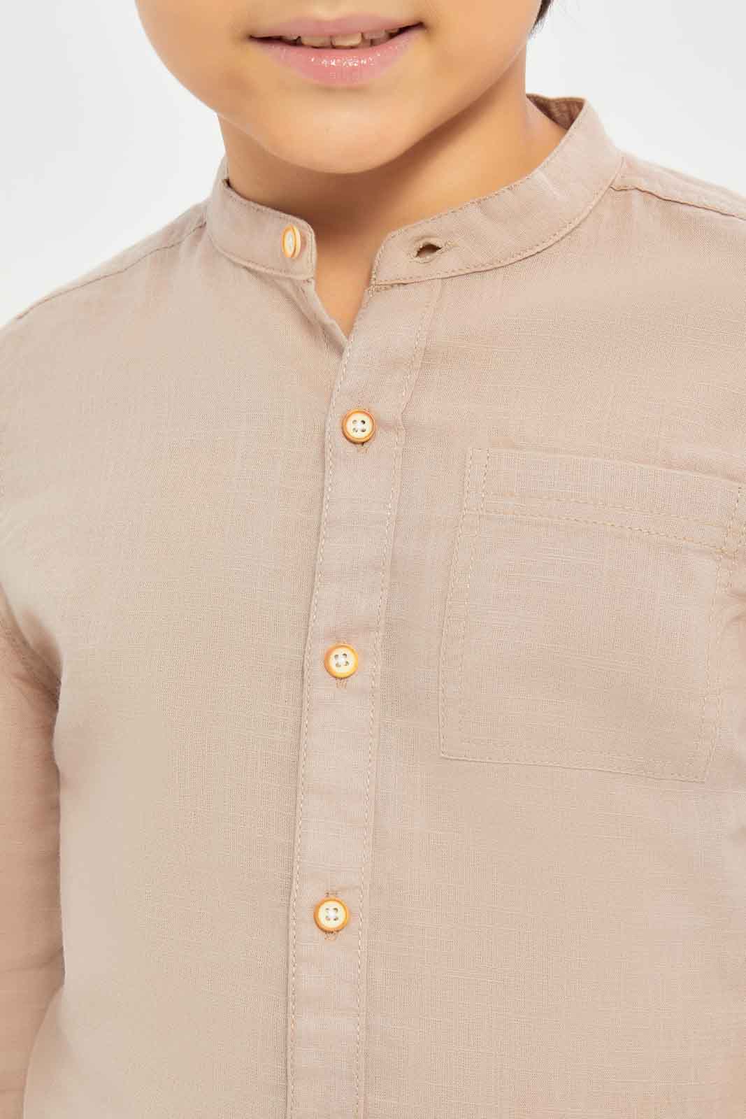 Redtag-Boys-Pale-Pink-Cotton-Slub-Mandarin-Collar-Shirt-BOY-Shirts,-Category:Shirts,-Colour:Apricot,-Deals:New-In,-Dept:Boys,-Filter:Boys-(2-to-8-Yrs),-New-In-BOY-APL,-Non-Sale,-S23B,-Section:Boys-(0-to-14Yrs)-Boys-2 to 8 Years