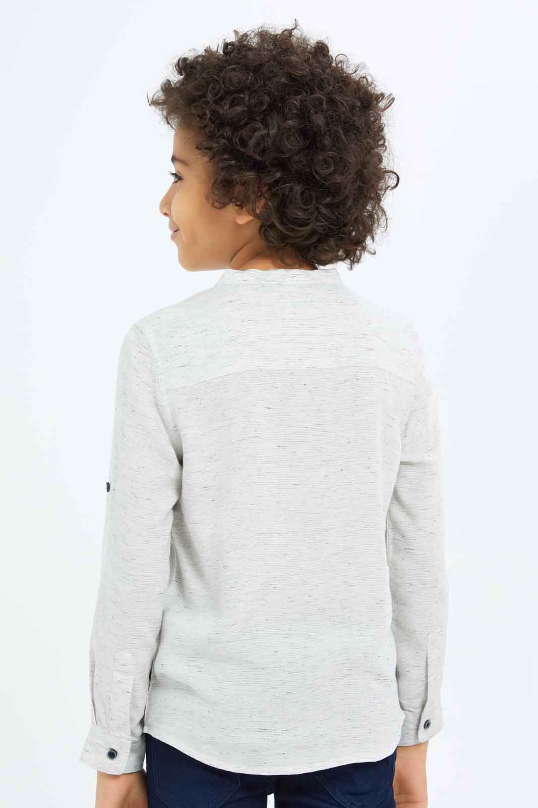 Redtag-Boys-Beige-Mandarin-Collar-Injected-Quarter-Placket-Long-Sleeve-Shirt-BOY-Shirts,-Category:Shirts,-Colour:Beige,-Deals:New-In,-Dept:Boys,-Filter:Boys-(2-to-8-Yrs),-New-In-BOY-APL,-Non-Sale,-S23B,-Section:Boys-(0-to-14Yrs)-Boys-2 to 8 Years