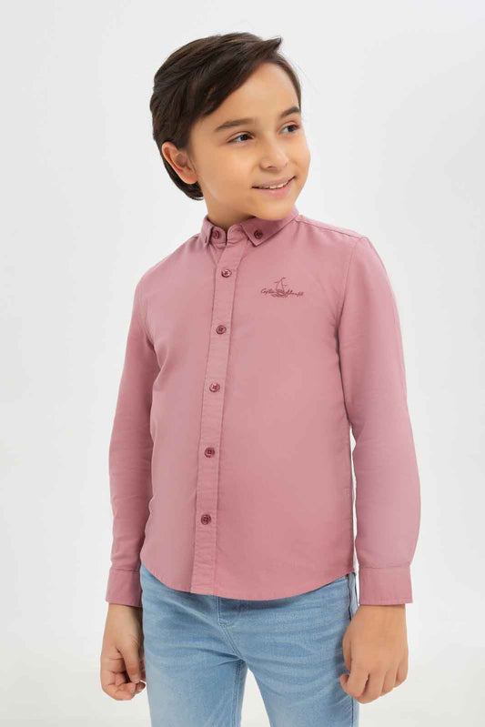 Redtag-Boys-Red-Long-Sleeve-Oxford-Button-Down-Shirt-With-Embroidery-BOY-Shirts,-Category:Shirts,-Colour:Red,-Deals:New-In,-Dept:Boys,-Filter:Boys-(2-to-8-Yrs),-New-In-BOY-APL,-Non-Sale,-S23B,-Section:Boys-(0-to-14Yrs)-Boys-2 to 8 Years