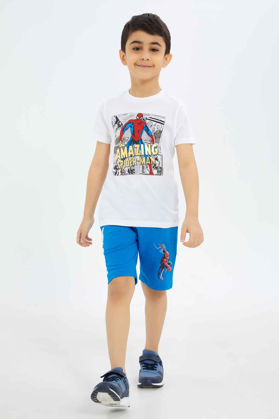 Redtag-Boys-Blue-Spider-Man-Elasticated-Waist-Shorts-BOY-Shorts,-Category:Shorts,-CHA,-Colour:Blue,-Deals:New-In,-Dept:Boys,-Filter:Boys-(2-to-8-Yrs),-New-In-BOY-APL,-Non-Sale,-S23B,-Section:Boys-(0-to-14Yrs),-TBL-Boys-2 to 8 Years