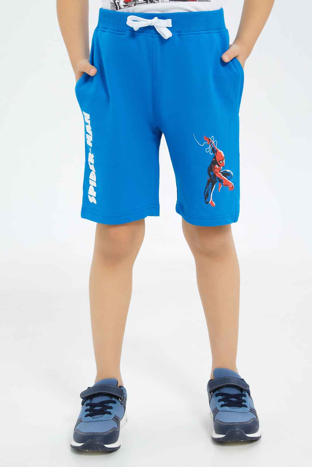 Redtag-Boys-Blue-Spider-Man-Elasticated-Waist-Shorts-BOY-Shorts,-Category:Shorts,-CHA,-Colour:Blue,-Deals:New-In,-Dept:Boys,-Filter:Boys-(2-to-8-Yrs),-New-In-BOY-APL,-Non-Sale,-S23B,-Section:Boys-(0-to-14Yrs),-TBL-Boys-2 to 8 Years