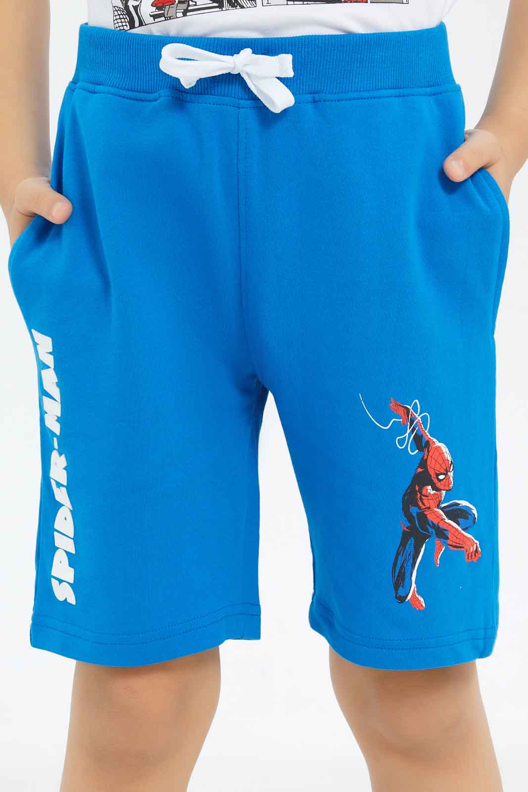 Redtag-Boys-Blue-Spider-Man-Elasticated-Waist-Shorts-BOY-Shorts,-Category:Shorts,-CHA,-Colour:Blue,-Deals:New-In,-Dept:Boys,-Filter:Boys-(2-to-8-Yrs),-New-In-BOY-APL,-Non-Sale,-S23B,-Section:Boys-(0-to-14Yrs),-TBL-Boys-2 to 8 Years