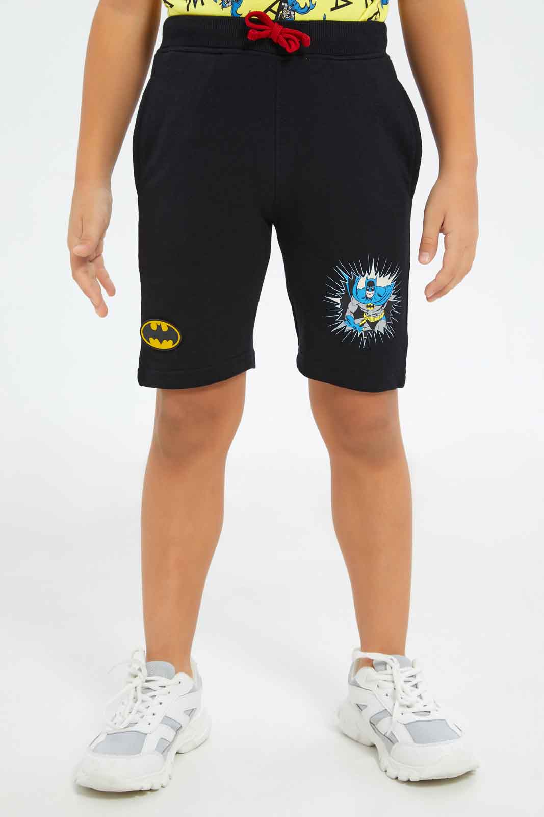 Redtag-Boys-Black-Batman-Elasticated-Waist-Shorts-BOY-Shorts,-Category:Shorts,-CHA,-Colour:Black,-Deals:New-In,-Dept:Boys,-Filter:Boys-(2-to-8-Yrs),-New-In-BOY-APL,-Non-Sale,-S23B,-Section:Boys-(0-to-14Yrs),-TBL-Boys-2 to 8 Years