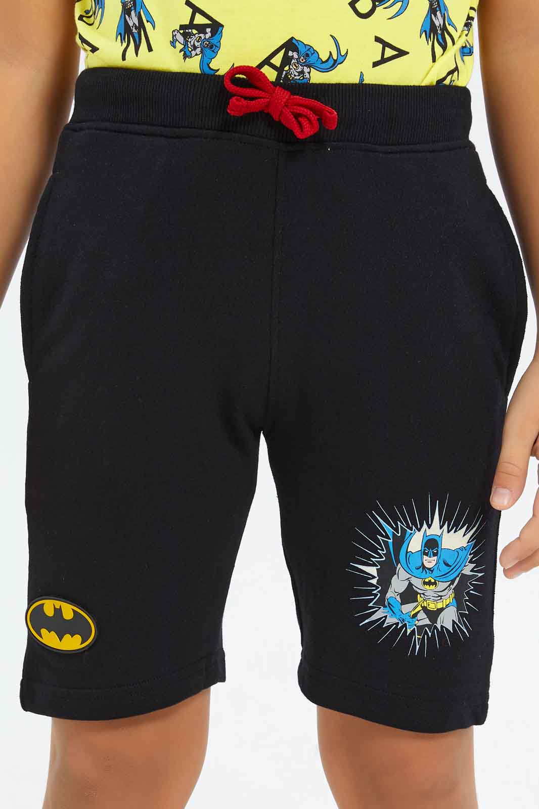 Redtag-Boys-Black-Batman-Elasticated-Waist-Shorts-BOY-Shorts,-Category:Shorts,-CHA,-Colour:Black,-Deals:New-In,-Dept:Boys,-Filter:Boys-(2-to-8-Yrs),-New-In-BOY-APL,-Non-Sale,-S23B,-Section:Boys-(0-to-14Yrs),-TBL-Boys-2 to 8 Years