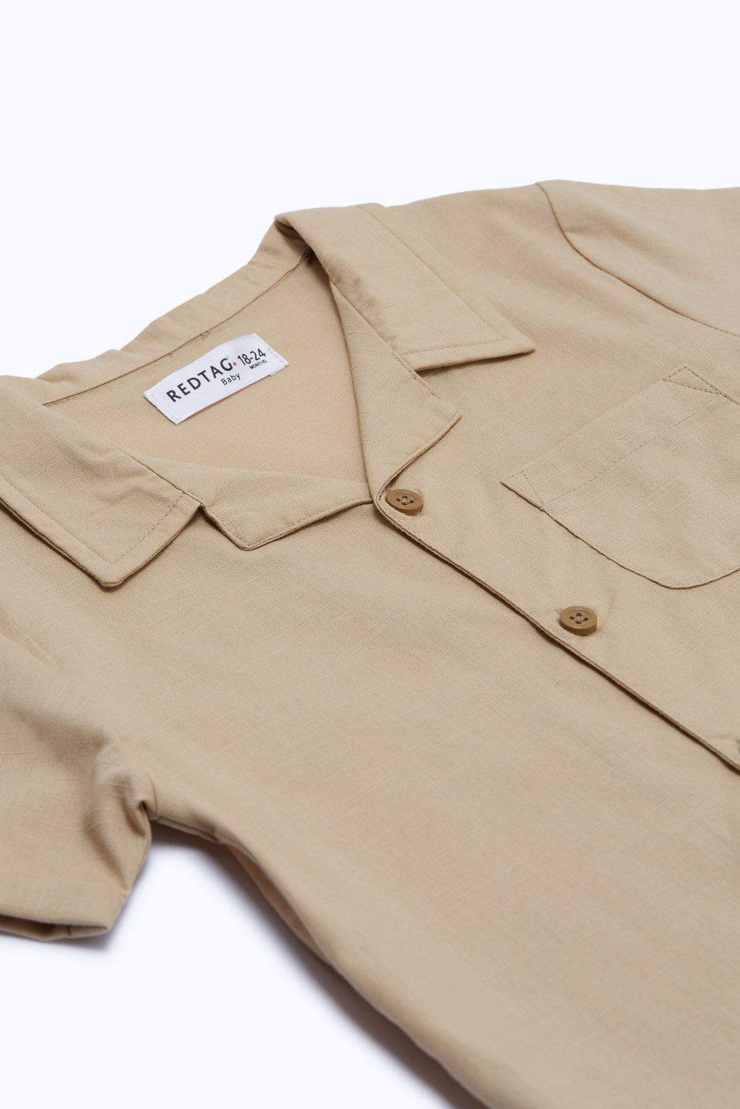 Redtag-Boys-Cement-Cotton-Slub-Shirt-And-Short--Pcs-Set-Category:Sets,-Colour:Beige,-Deals:New-In,-Dept:Boys,-Filter:Infant-Boys-(3-to-24-Mths),-H1:KWR,-H2:INB,-H3:SET,-H4:CAE,-INB-Sets,-New-In-INB-APL,-Non-Sale,-S23B,-Season:S23B,-Section:Boys-(0-to-14Yrs)-Infant-Boys-3 to 24 Months