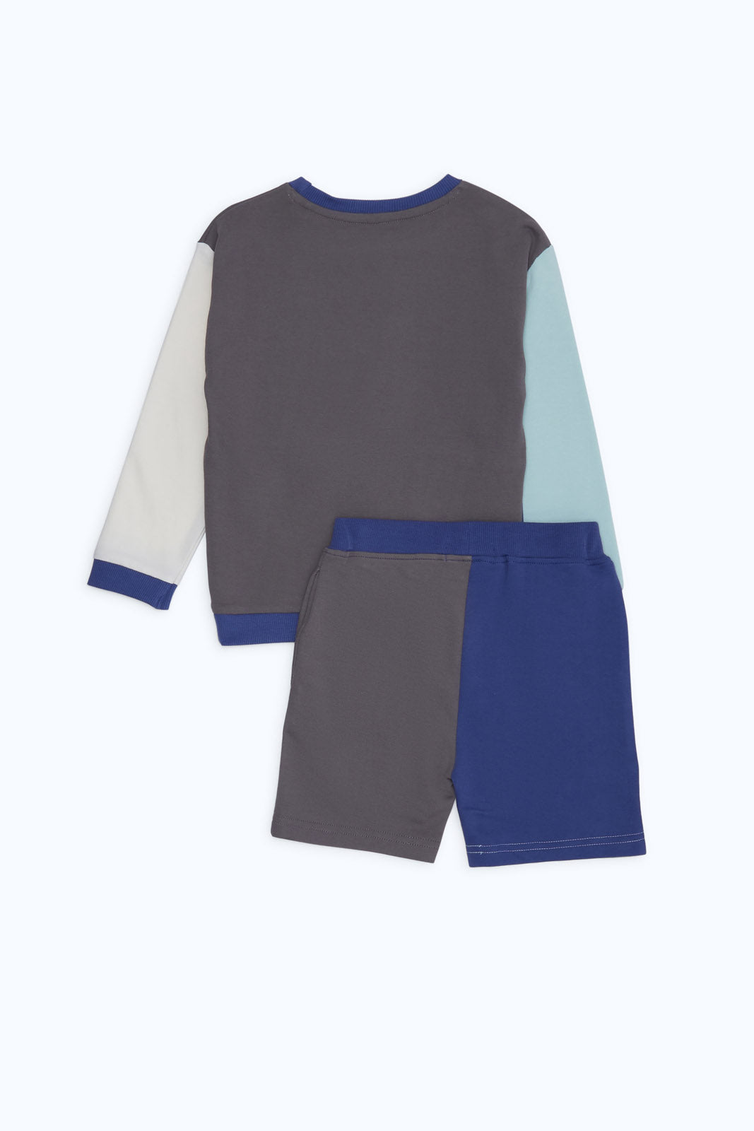 Redtag-Boys-Charcoal-Navy-Beige-Sweatshirts-With-Terry-Shorts-Casual-Set-Category:Sets,-Colour:Charcoal,-Deals:New-In,-Dept:Boys,-Filter:Infant-Boys-(3-to-24-Mths),-H1:KWR,-H2:INB,-H3:SET,-H4:CAE,-INB-Sets,-New-In-INB-APL,-Non-Sale,-S23B,-Season:S23B,-Section:Boys-(0-to-14Yrs),-Set:Set-of-2-Infant-Boys-3 to 24 Months