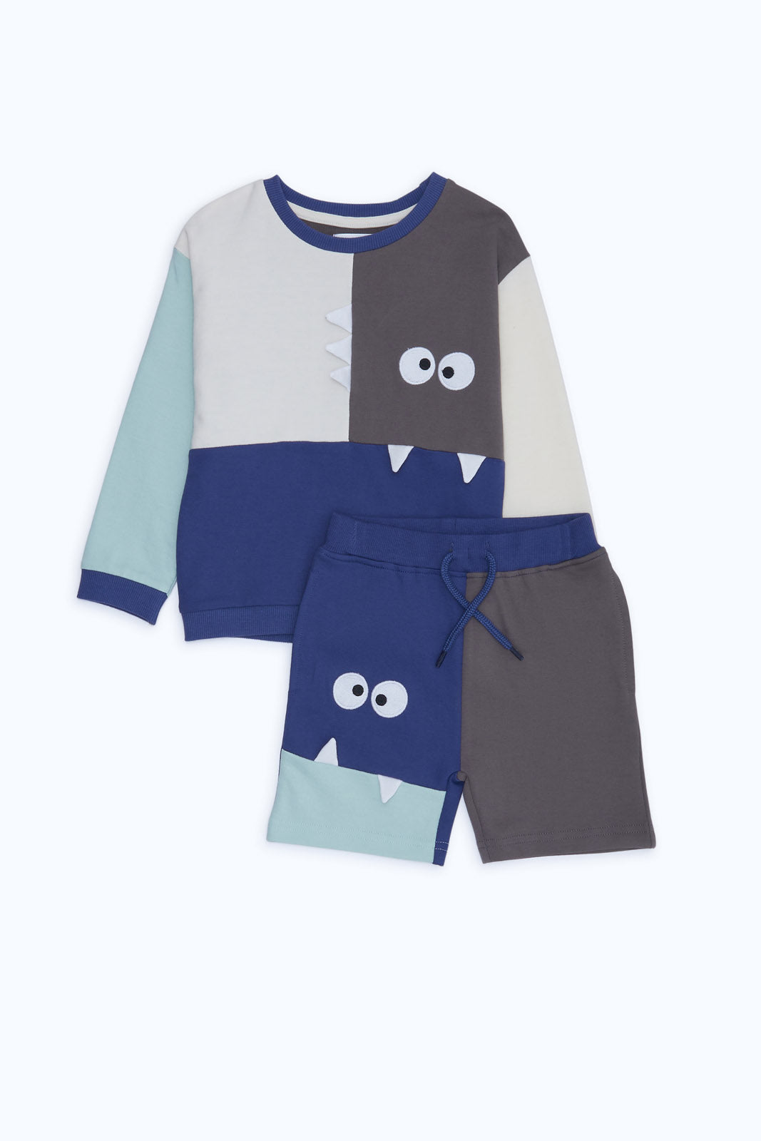 Redtag-Boys-Charcoal-Navy-Beige-Sweatshirts-With-Terry-Shorts-Casual-Set-Category:Sets,-Colour:Charcoal,-Deals:New-In,-Dept:Boys,-Filter:Infant-Boys-(3-to-24-Mths),-H1:KWR,-H2:INB,-H3:SET,-H4:CAE,-INB-Sets,-New-In-INB-APL,-Non-Sale,-S23B,-Season:S23B,-Section:Boys-(0-to-14Yrs),-Set:Set-of-2-Infant-Boys-3 to 24 Months