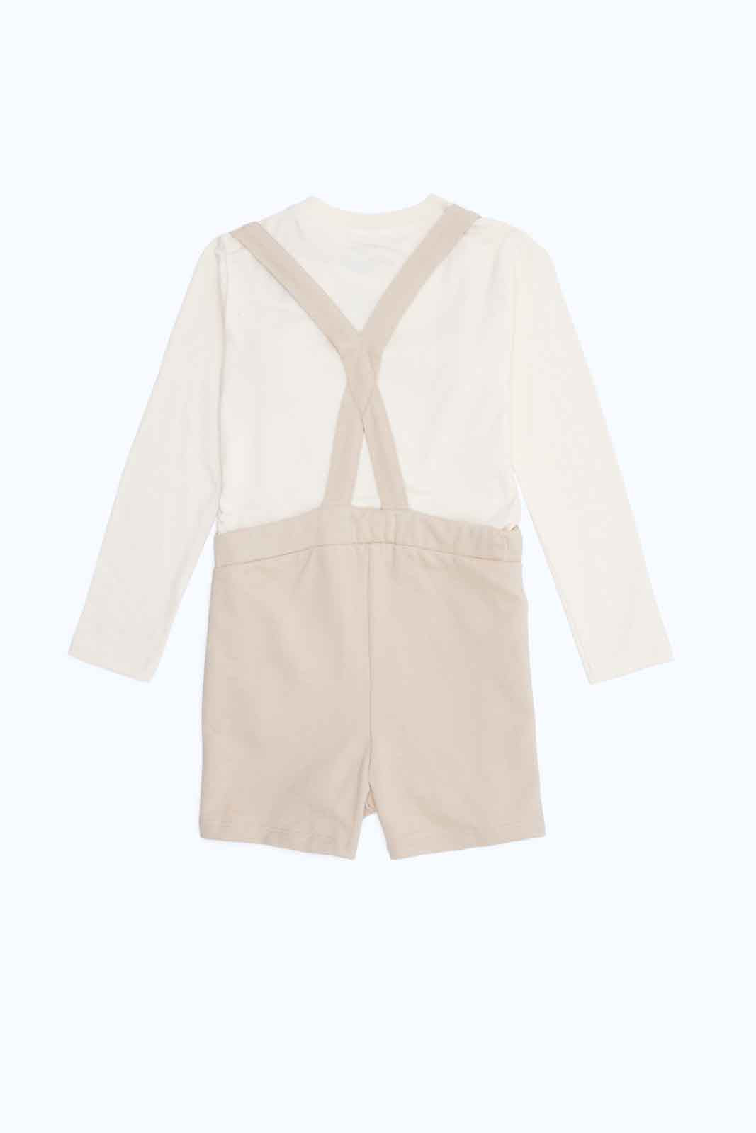 Redtag-Boys-Stone-Bear-Dungaree-With-Cream-Tee-Category:Sets,-Colour:Beige,-Deals:New-In,-Dept:Boys,-Filter:Infant-Boys-(3-to-24-Mths),-INB-Sets,-New-In-INB-APL,-Non-Sale,-S23B,-Section:Boys-(0-to-14Yrs)-Infant-Boys-3 to 24 Months