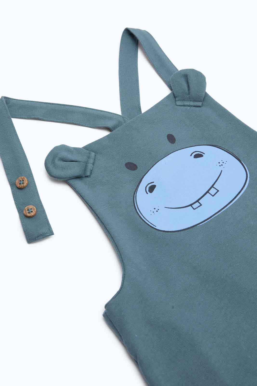 Redtag-Boys-Khaki-Hippo-Dungaree-With-Cream-Tee-Category:Sets,-Colour:Green,-Deals:New-In,-Dept:Boys,-Filter:Infant-Boys-(3-to-24-Mths),-INB-Sets,-New-In-INB-APL,-Non-Sale,-S23B,-Section:Boys-(0-to-14Yrs)-Infant-Boys-3 to 24 Months