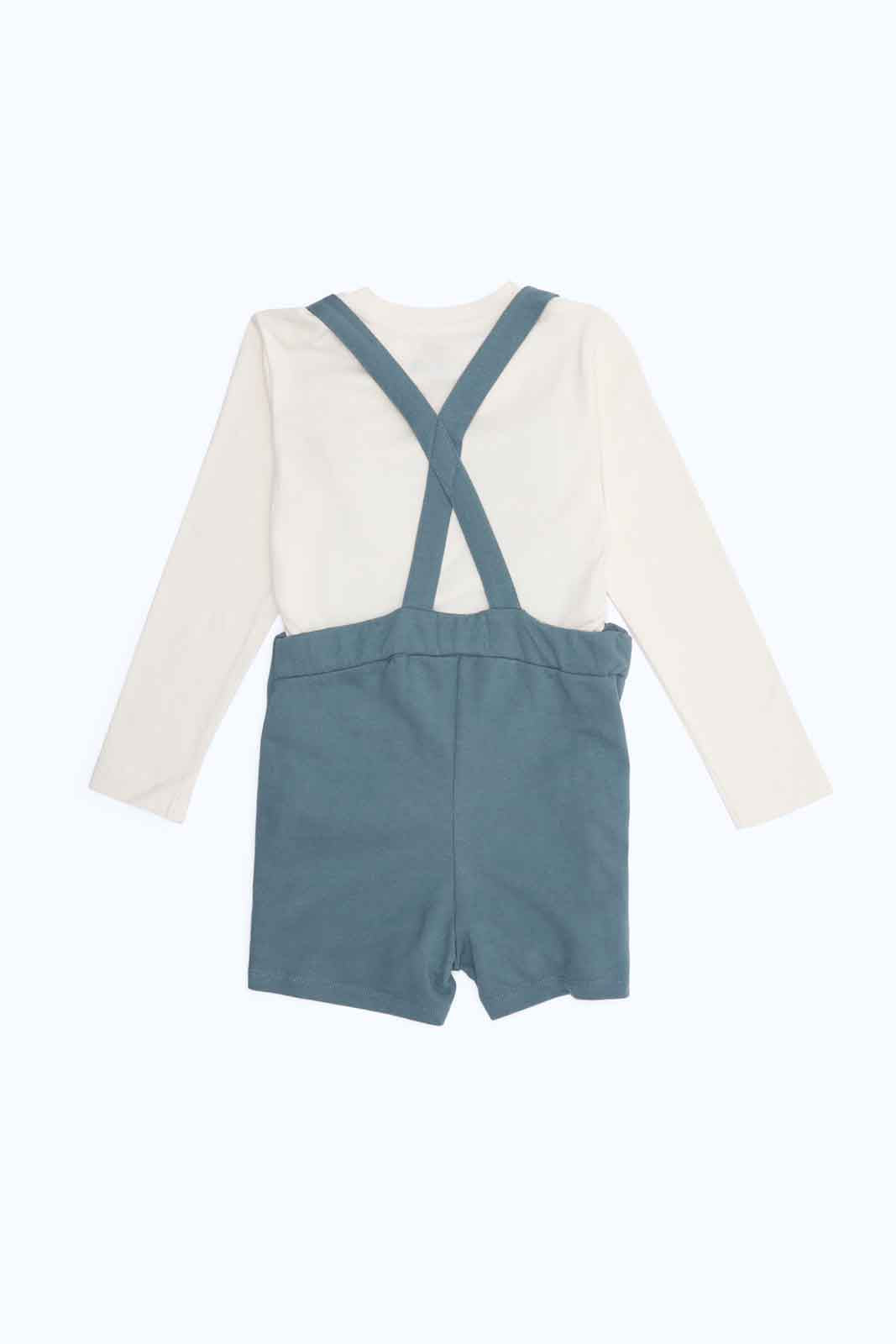 Redtag-Boys-Khaki-Hippo-Dungaree-With-Cream-Tee-Category:Sets,-Colour:Green,-Deals:New-In,-Dept:Boys,-Filter:Infant-Boys-(3-to-24-Mths),-INB-Sets,-New-In-INB-APL,-Non-Sale,-S23B,-Section:Boys-(0-to-14Yrs)-Infant-Boys-3 to 24 Months
